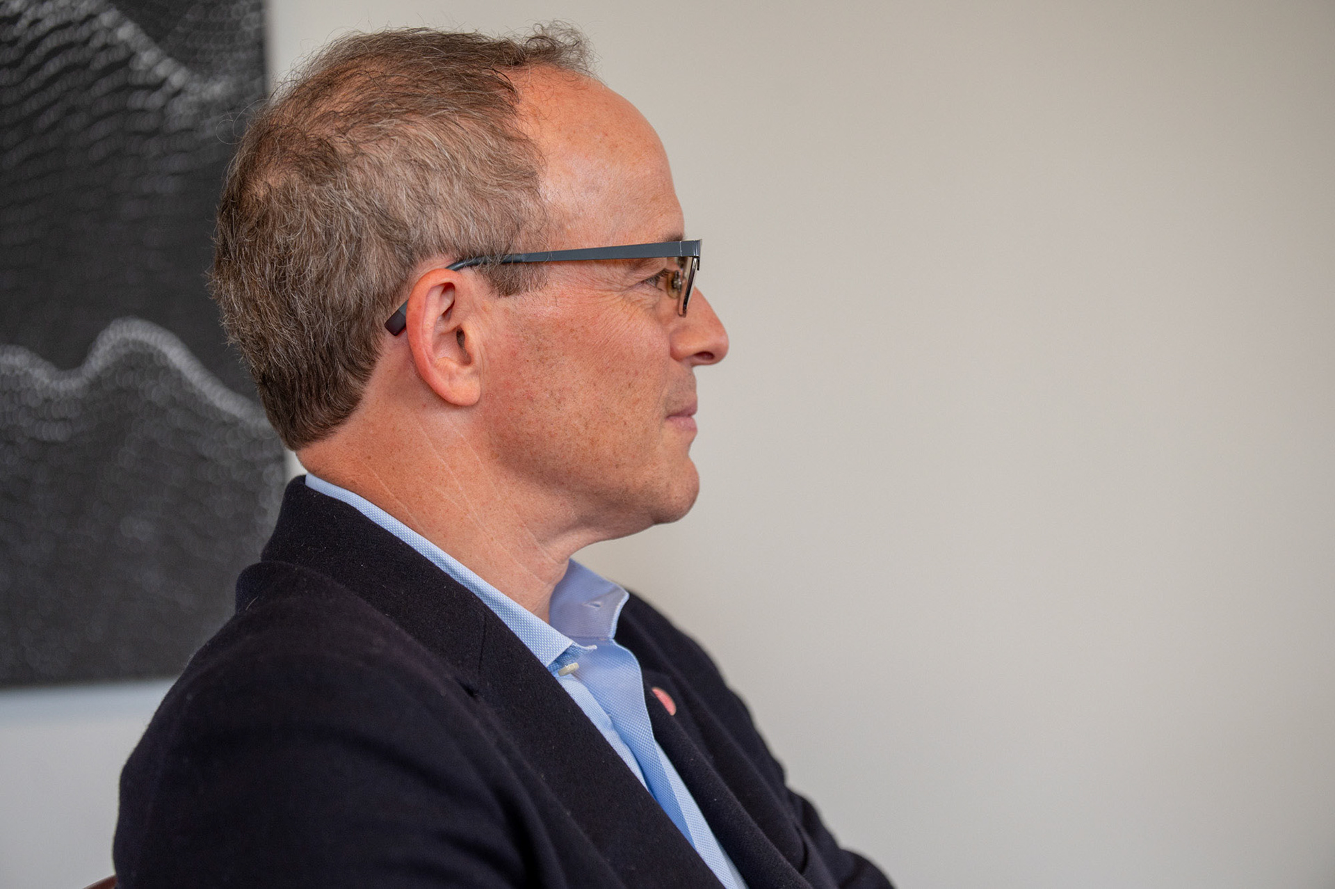Vice President of University Relations, Joel Malina, at the interview with Michael Kotlikoff with the Sun. Day Hall, Sept 9, 2024. (Ming DeMers/Sun Photography Editor)