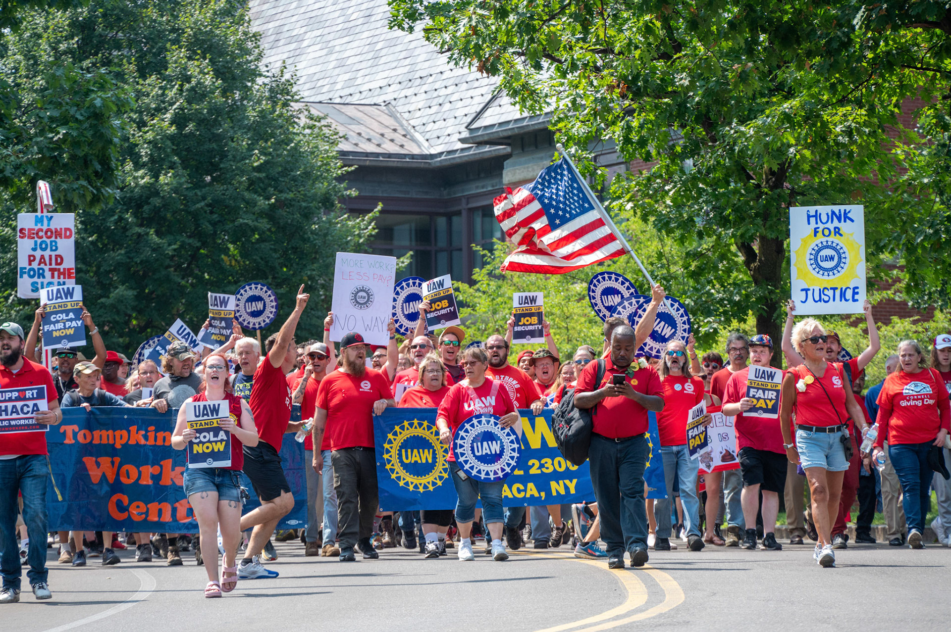 The UAW 2300 rally and march moves down Feeney Way, August 16th, 2024. (Ming DeMers/Sun Photo Editor)