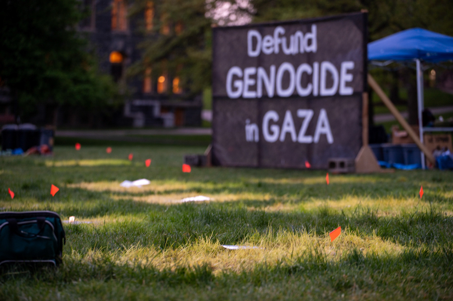 The remains of the encampment, on the last day of the CML Liberated Zone Encampment, Arts Quad, May 13, 2024. (Ming DeMers/Sun Senior Photographer)