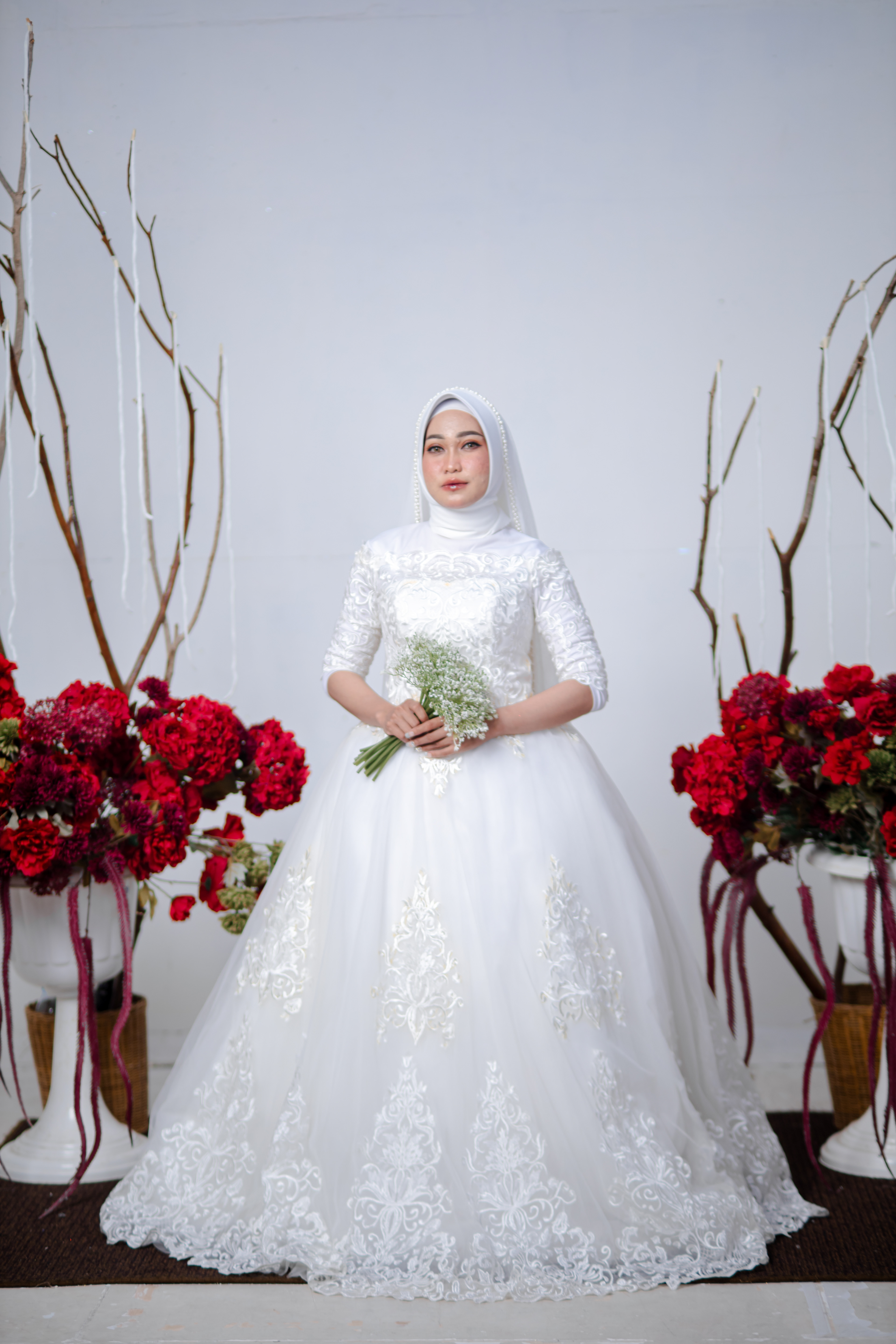 Gaun kembang sabrina 3/4 lengan