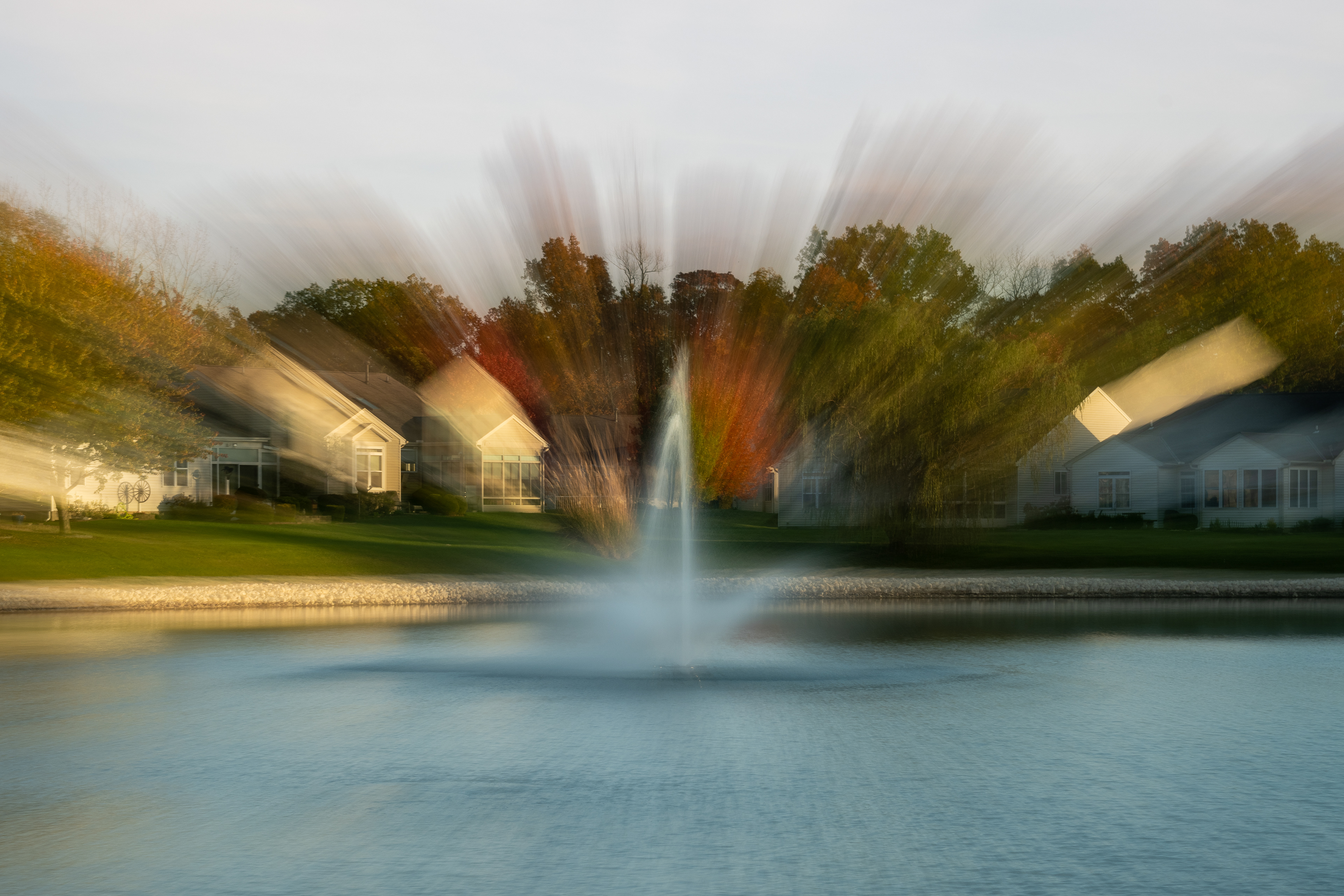 Dramatic Zoom Out - Neighborhood Fountain