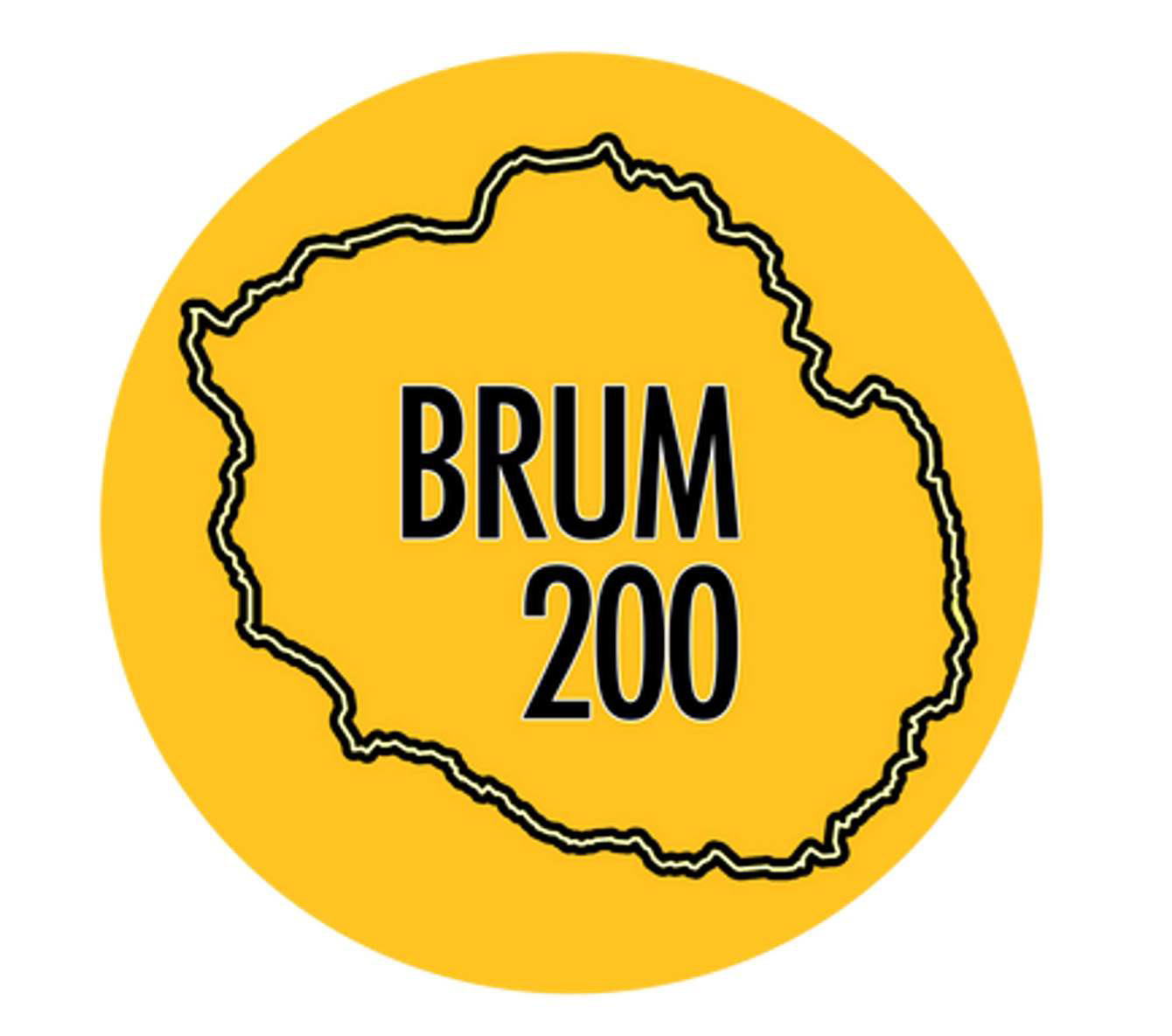 The BRUM 200 logo with a yellow colour scheme, created for a different year of the event while maintaining the consistent route-based design.