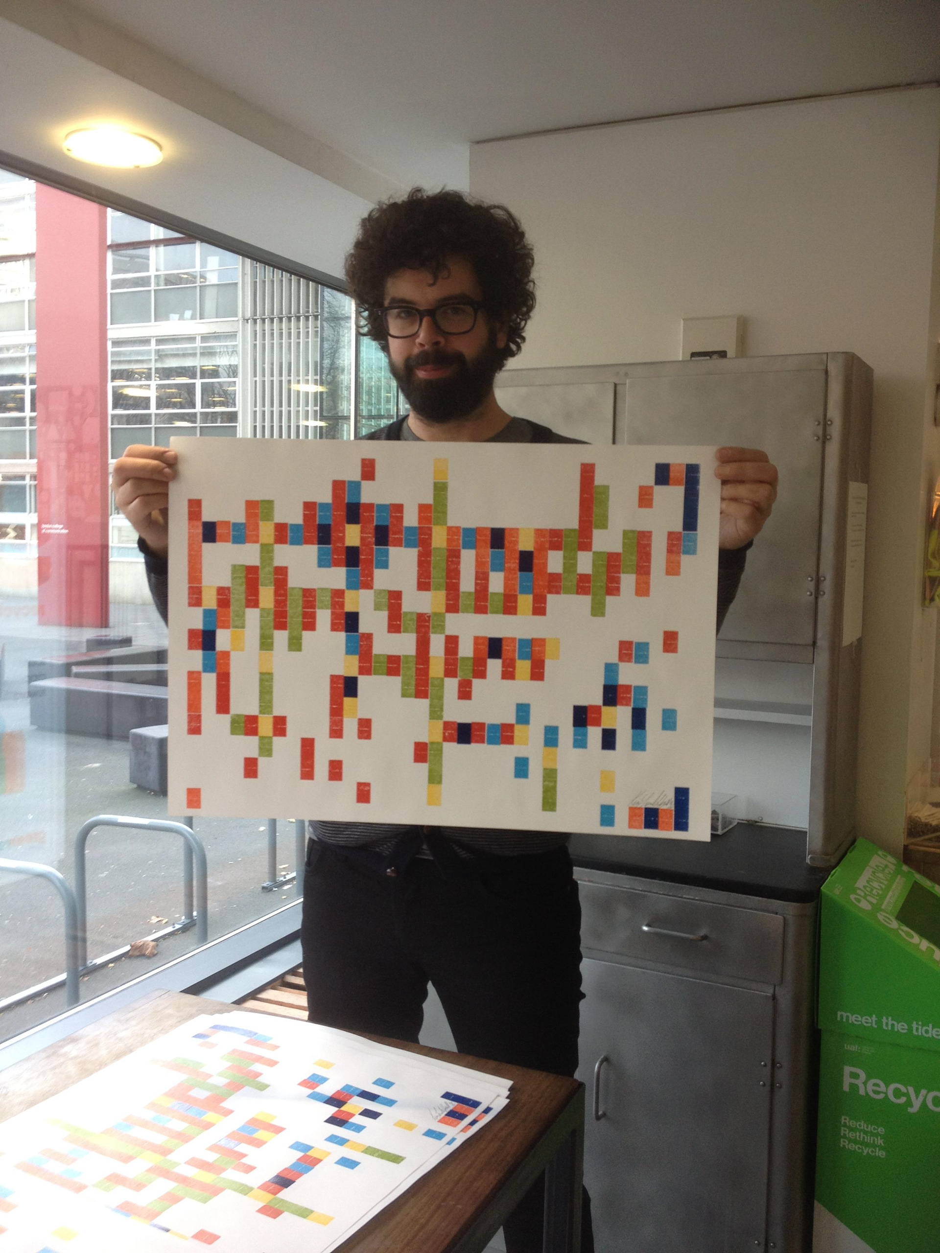Richard Reynolds (aka London's Guerrilla Gardener) after purchasing his 'Happenings' print--hot off the press!