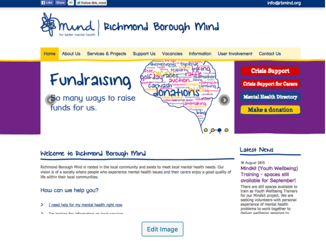 The fundraising poster design used as a banner on MIND Richmond’s website, ensuring consistent branding across both print and digital platforms.