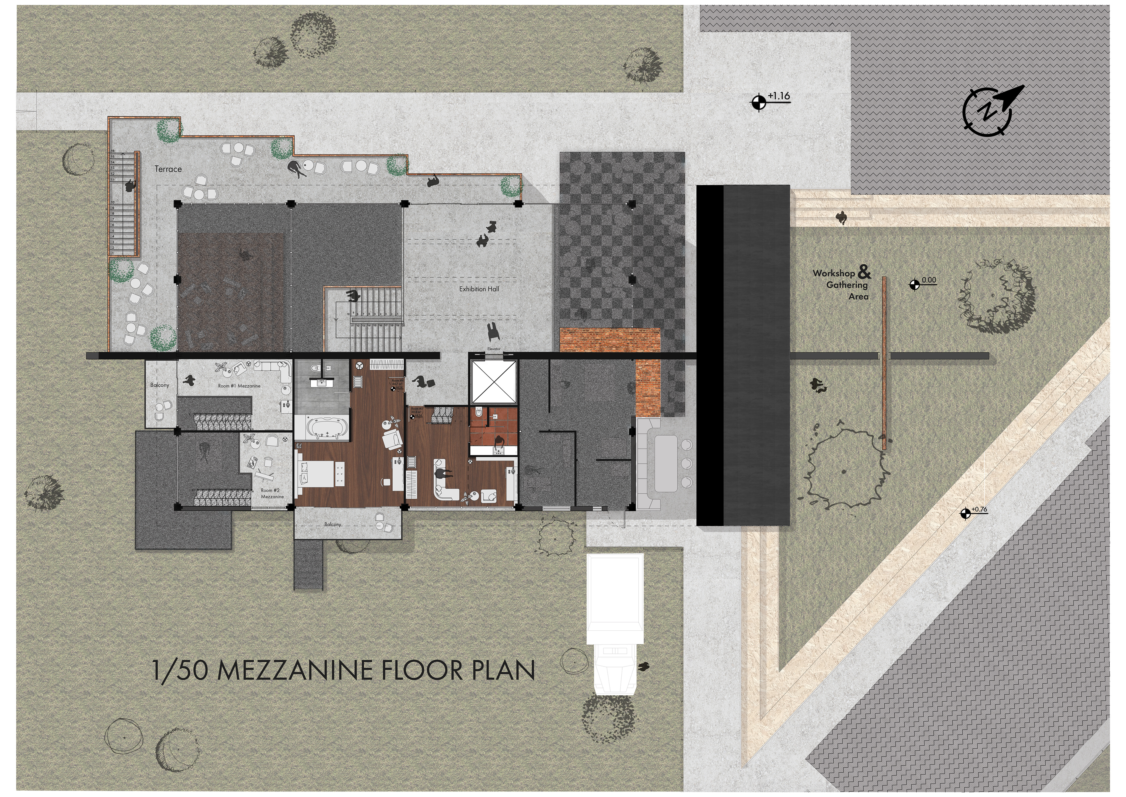 Çatalhöyük Graffiti Hotel Mezzanine Floor Rendered Plan