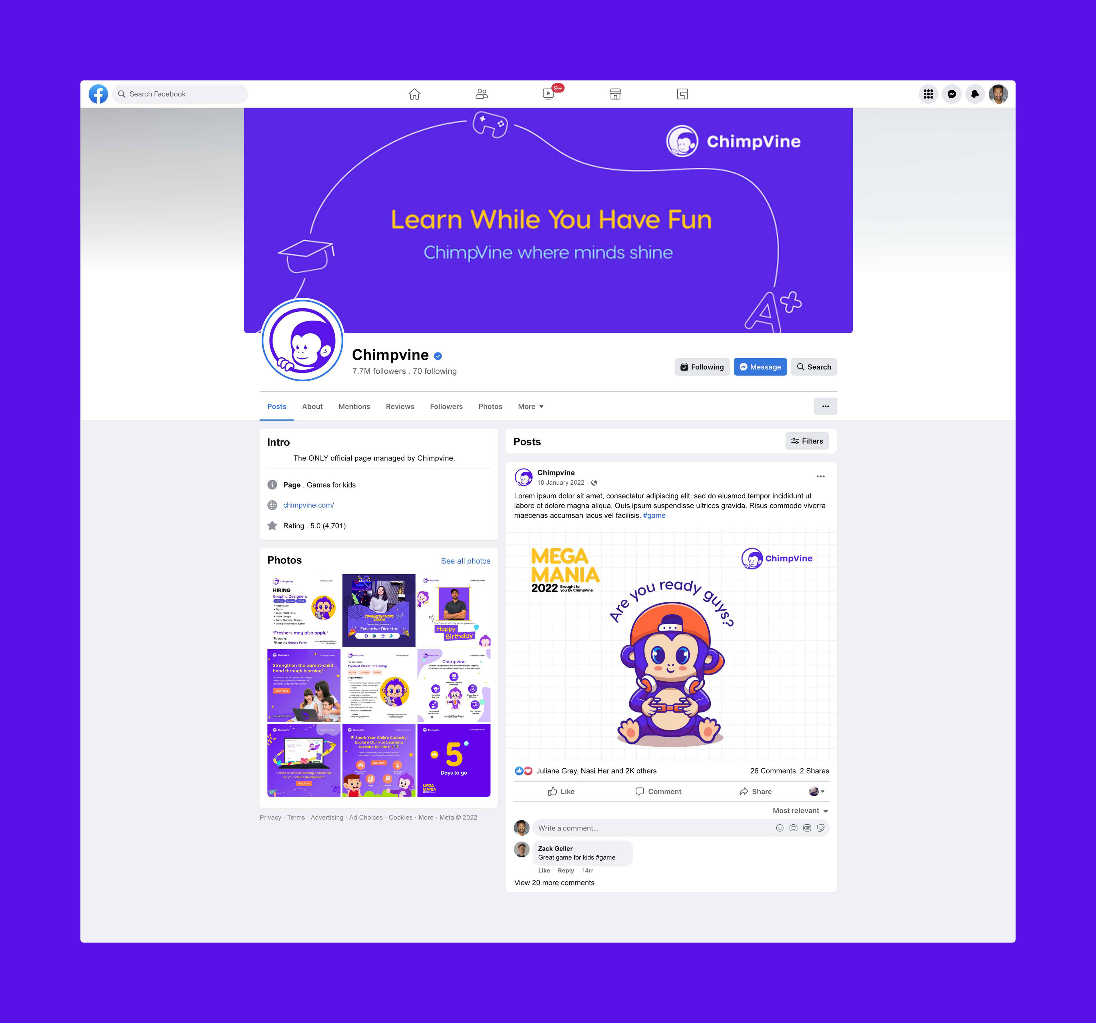 facebook cover page design for Chimpvine @2022
