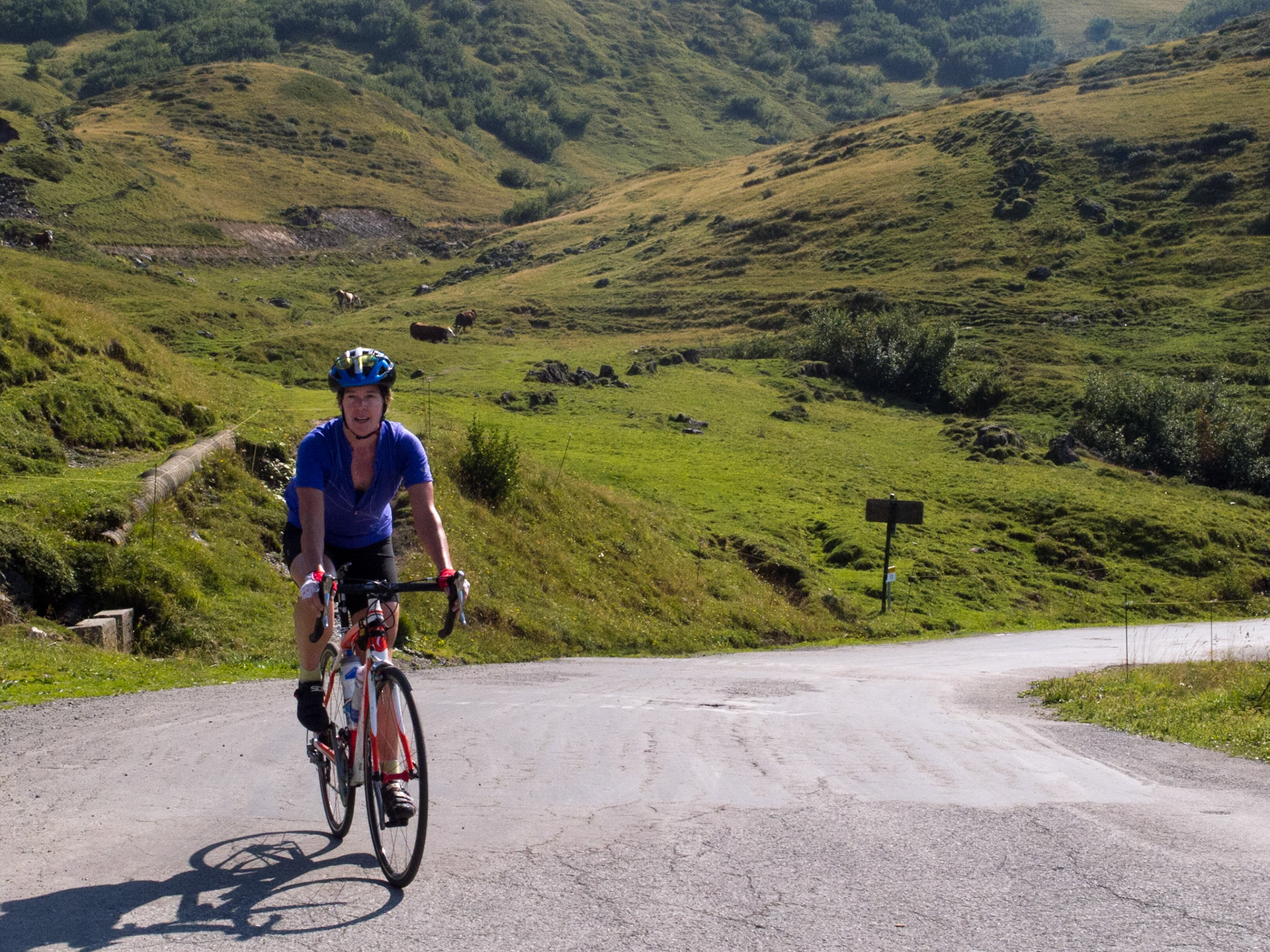 Stacey climbing the Col de Joux Plane