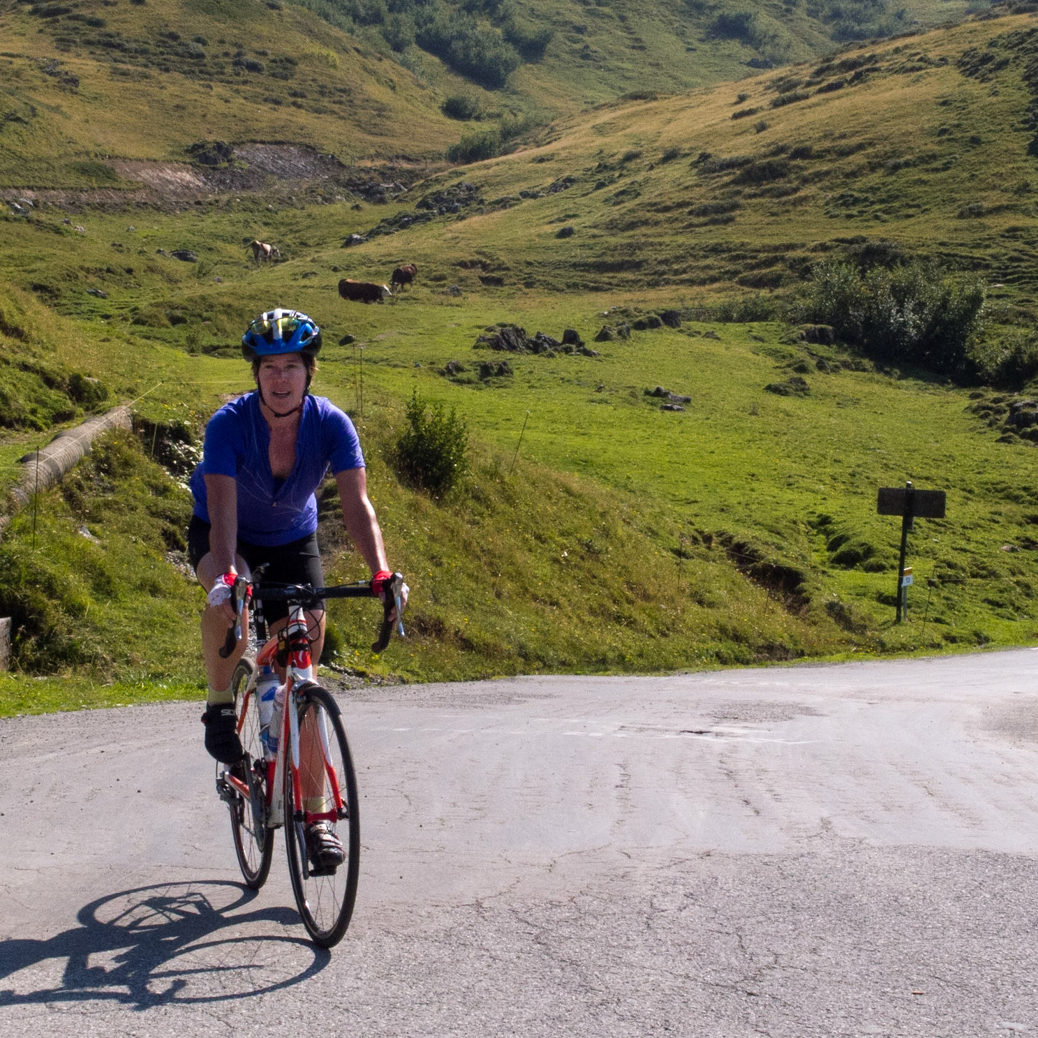 Stacey summiting Col de Joux Plane