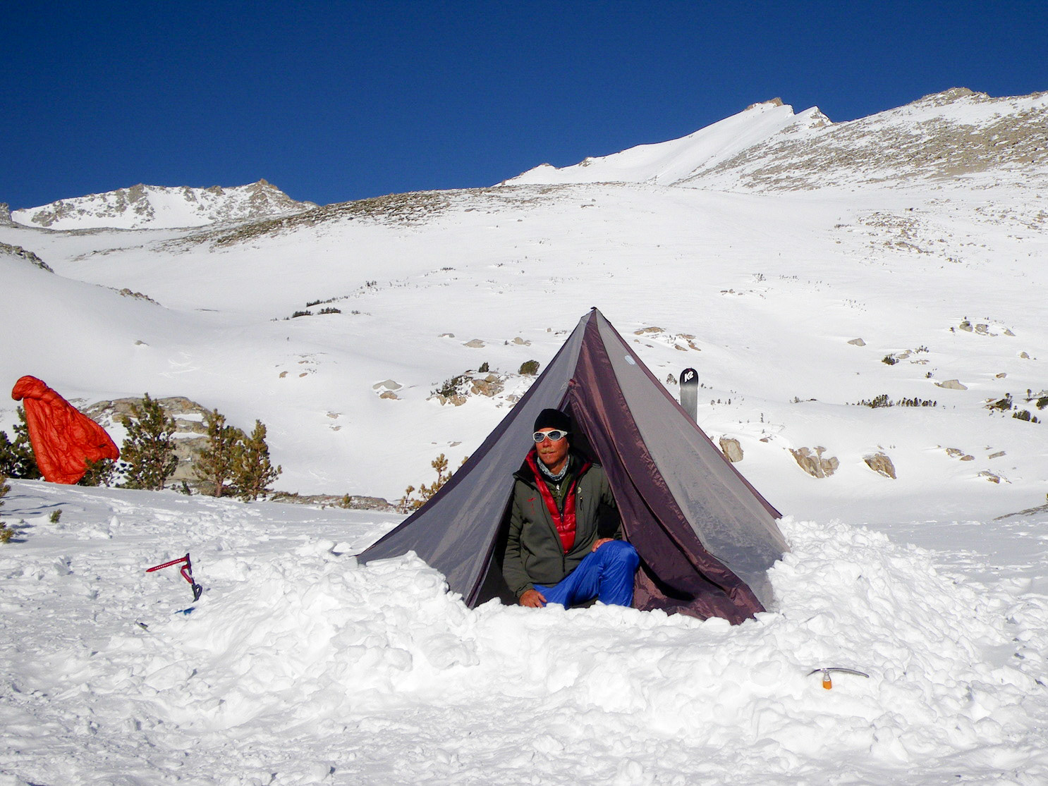 Peter at Bishop Lake; Mt.Goode in background
