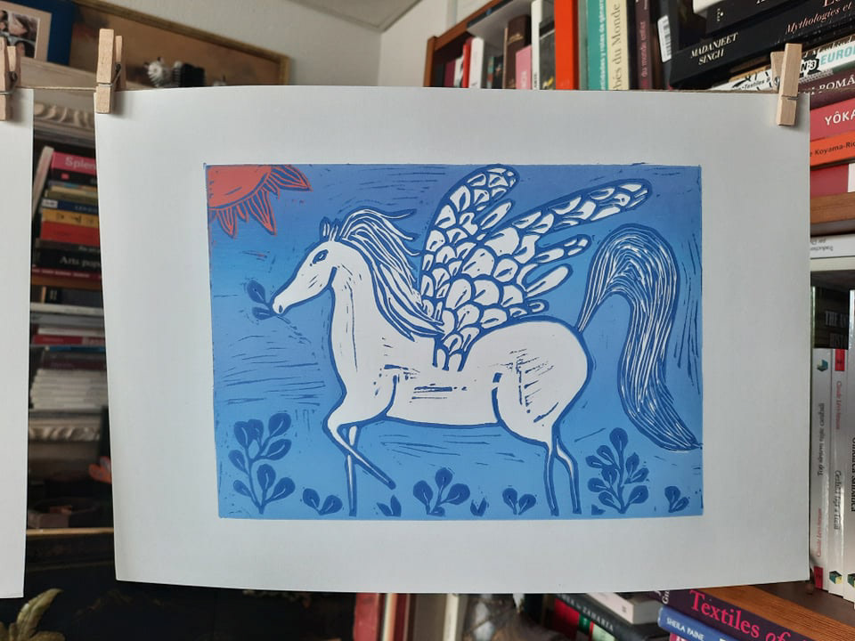 Pegasus reduction linoprint