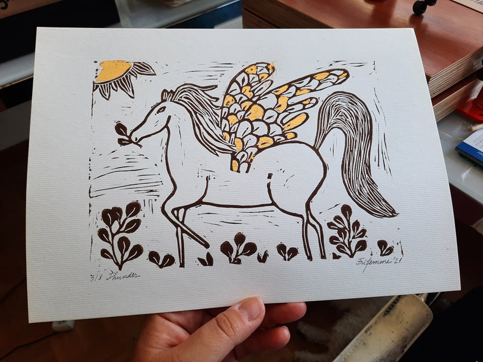 Pegasus linoprint