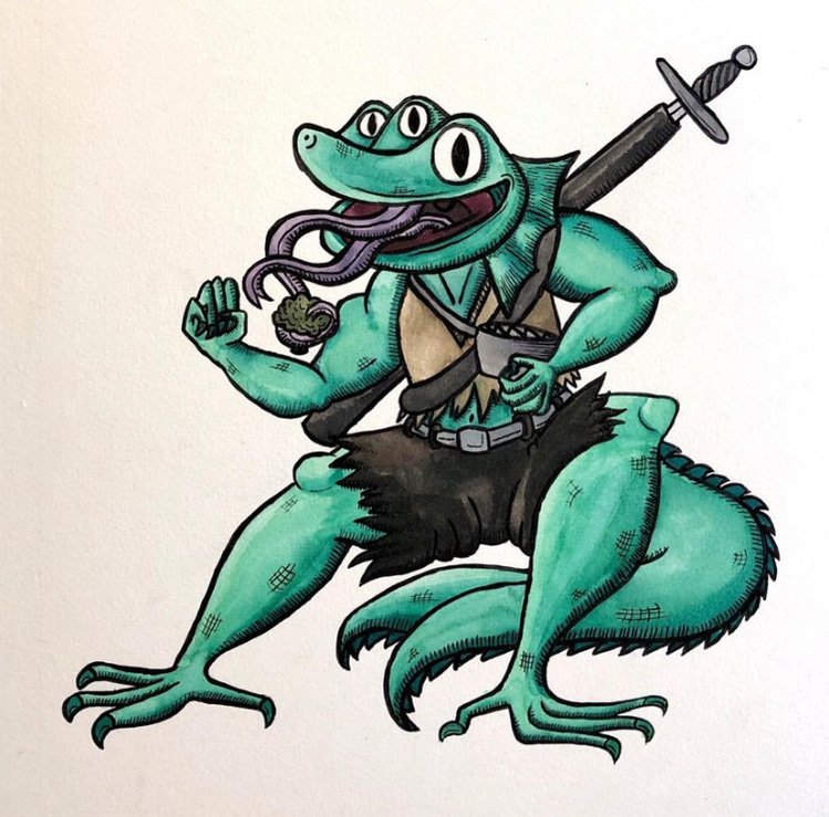 Lizard Fighter - Water Colour & Pen