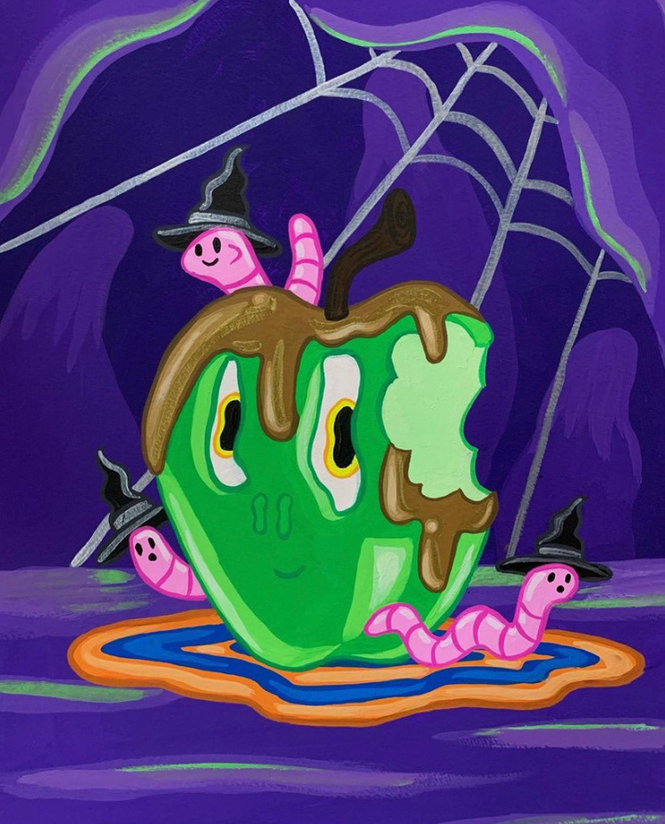 The Haunted Caramel Apple - Acrylic Gouache