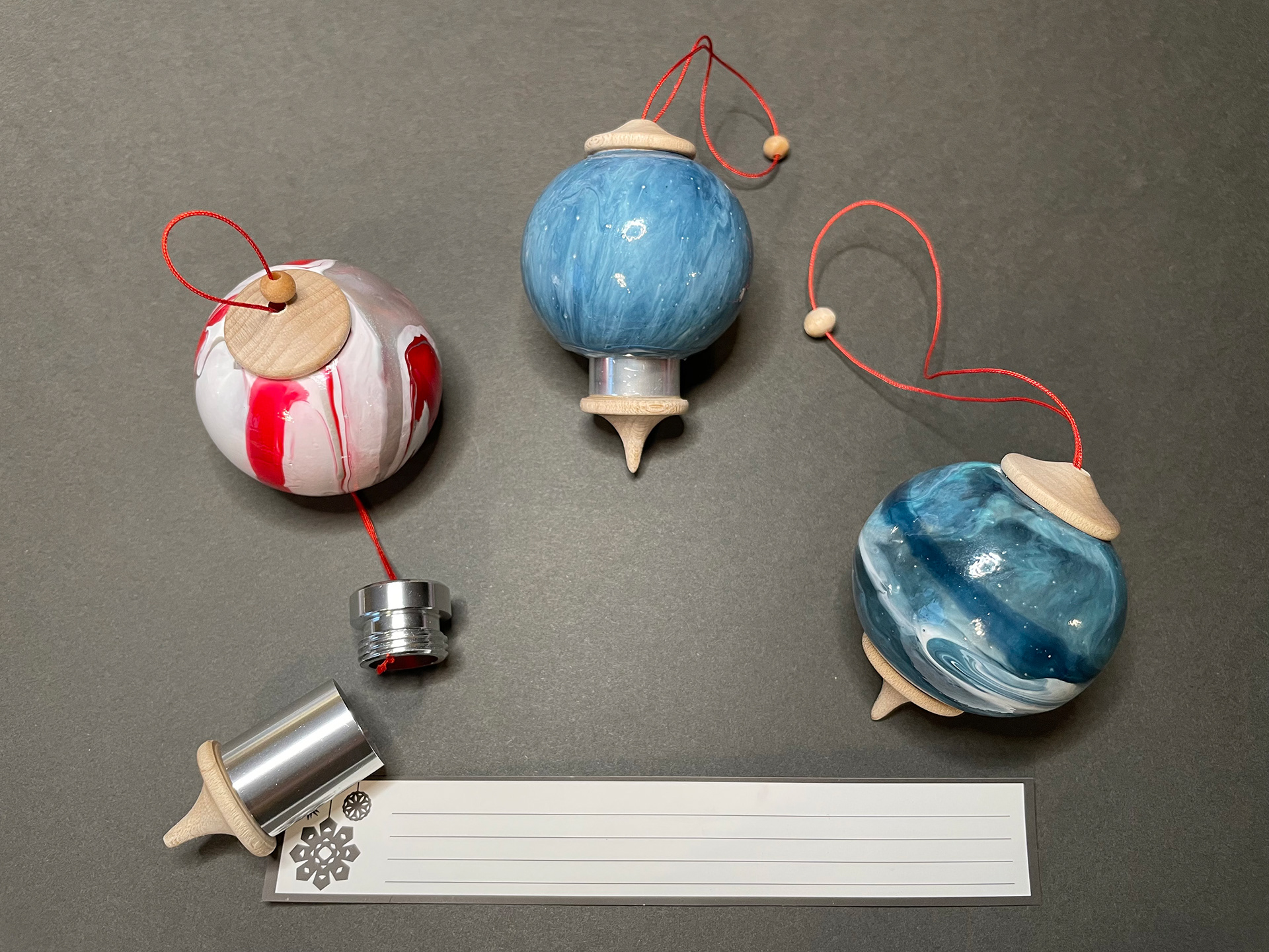 Hidden Message Ornaments –Solid Maple wood. Hand painted. Various colours (while supplies last)