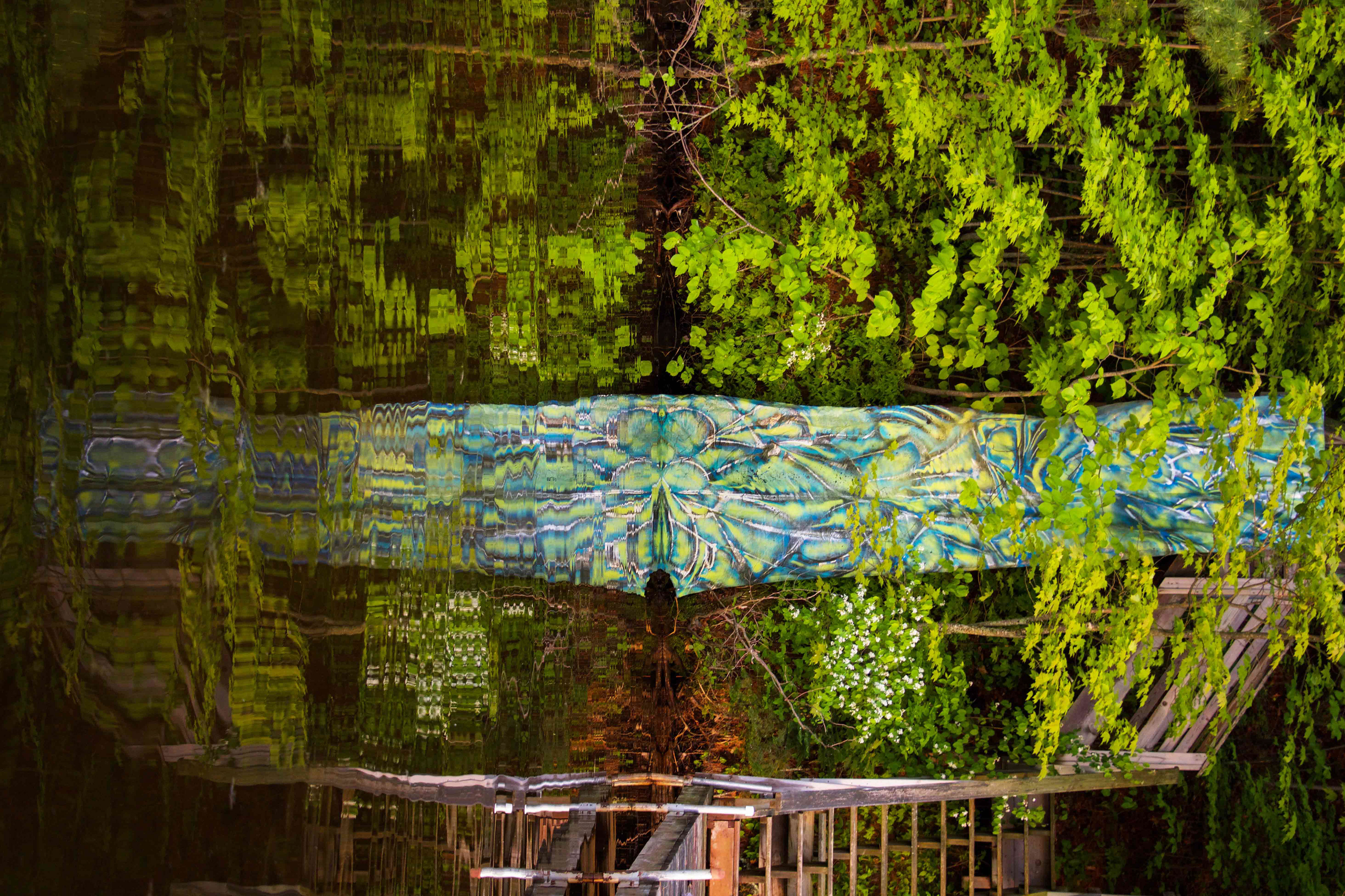 Heritage. 2020. Recycled tarp, spray-paint. 132" x 48"