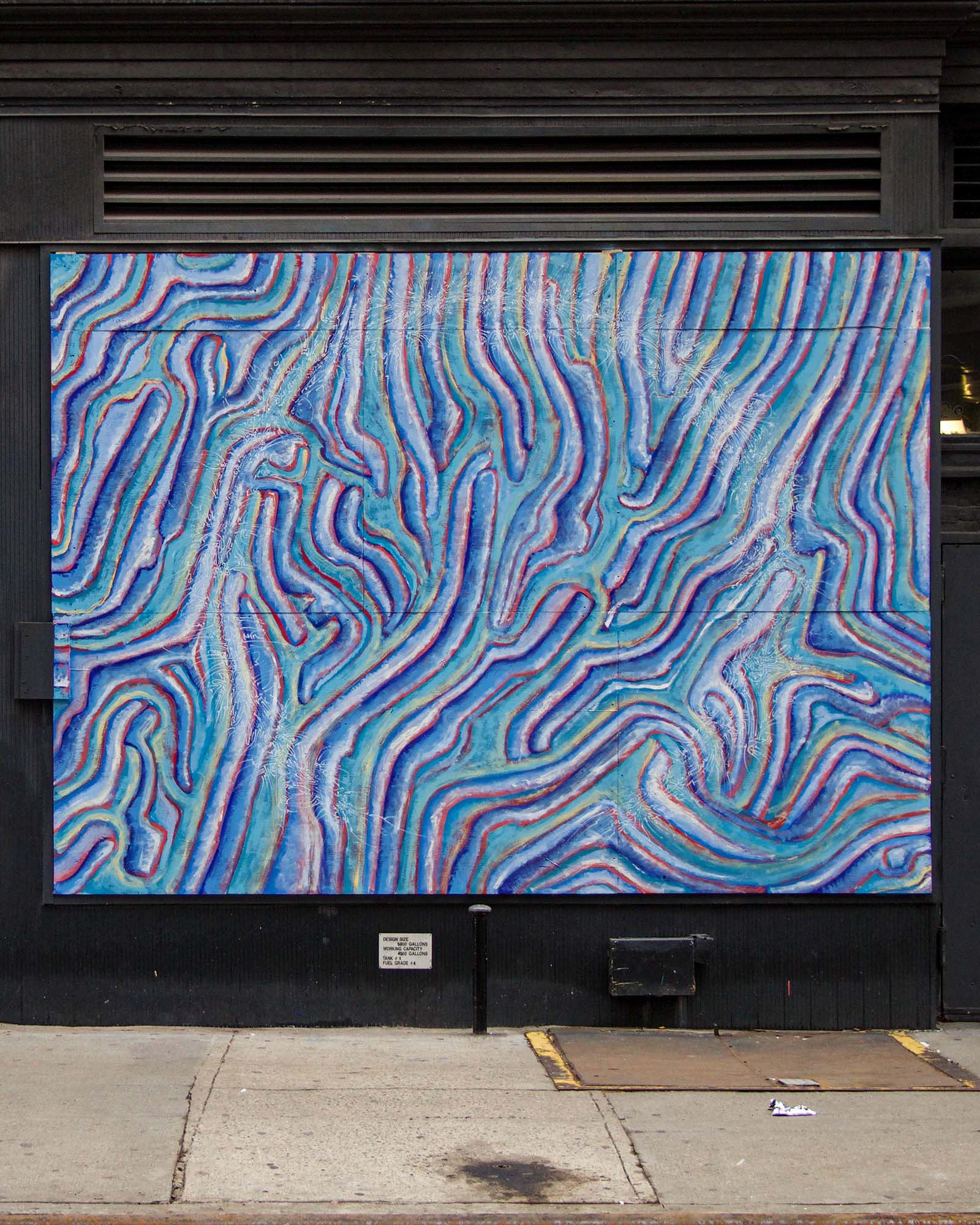 Mural. 2020. 12’ x 9' latex, enamel, and whiteout-pen on plywood. Boarded up window at SVA Flatiron building during 2020.