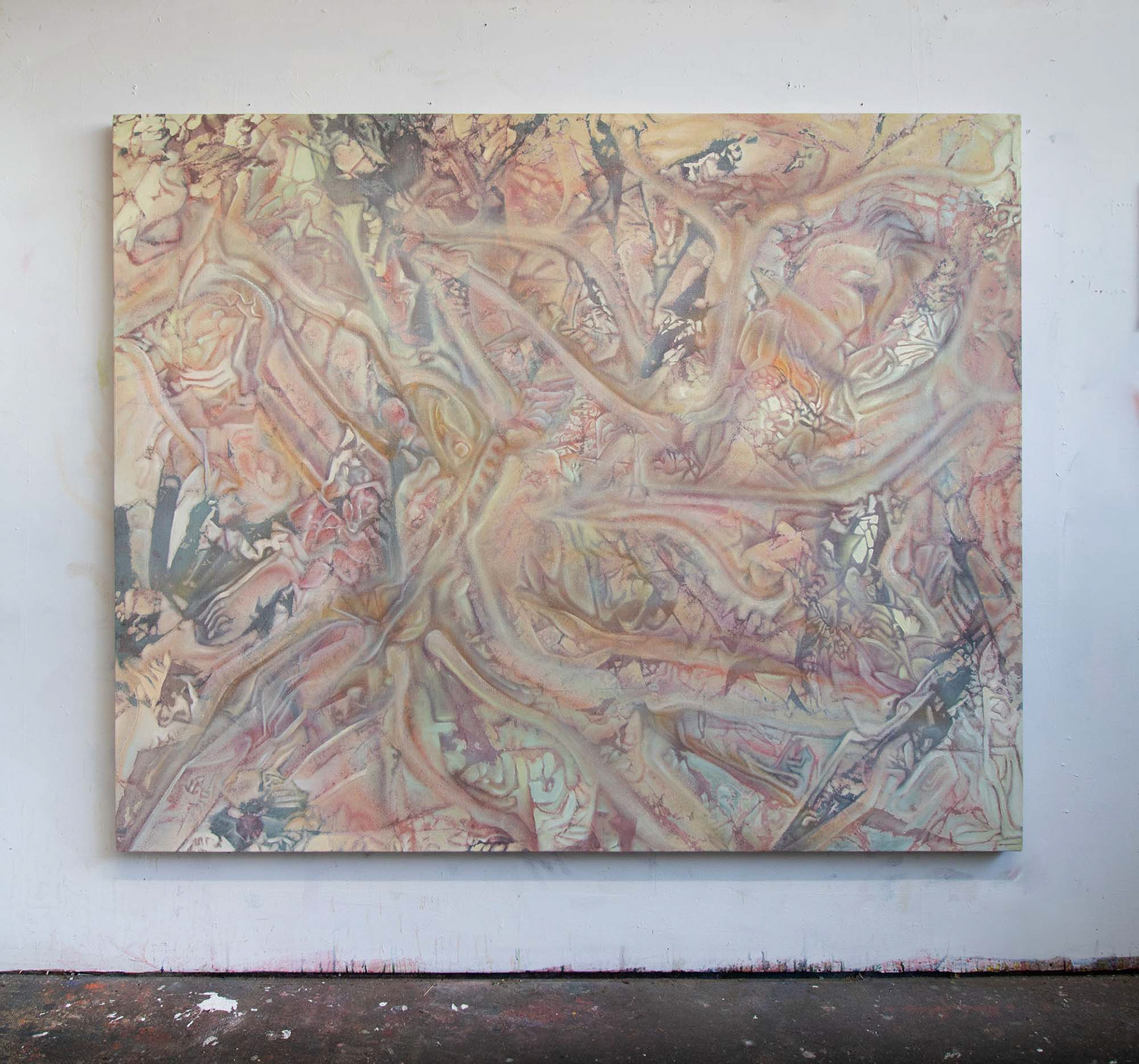 Wordless Influence. 2024. Acrylic and oil on canvas. 70” x 86”