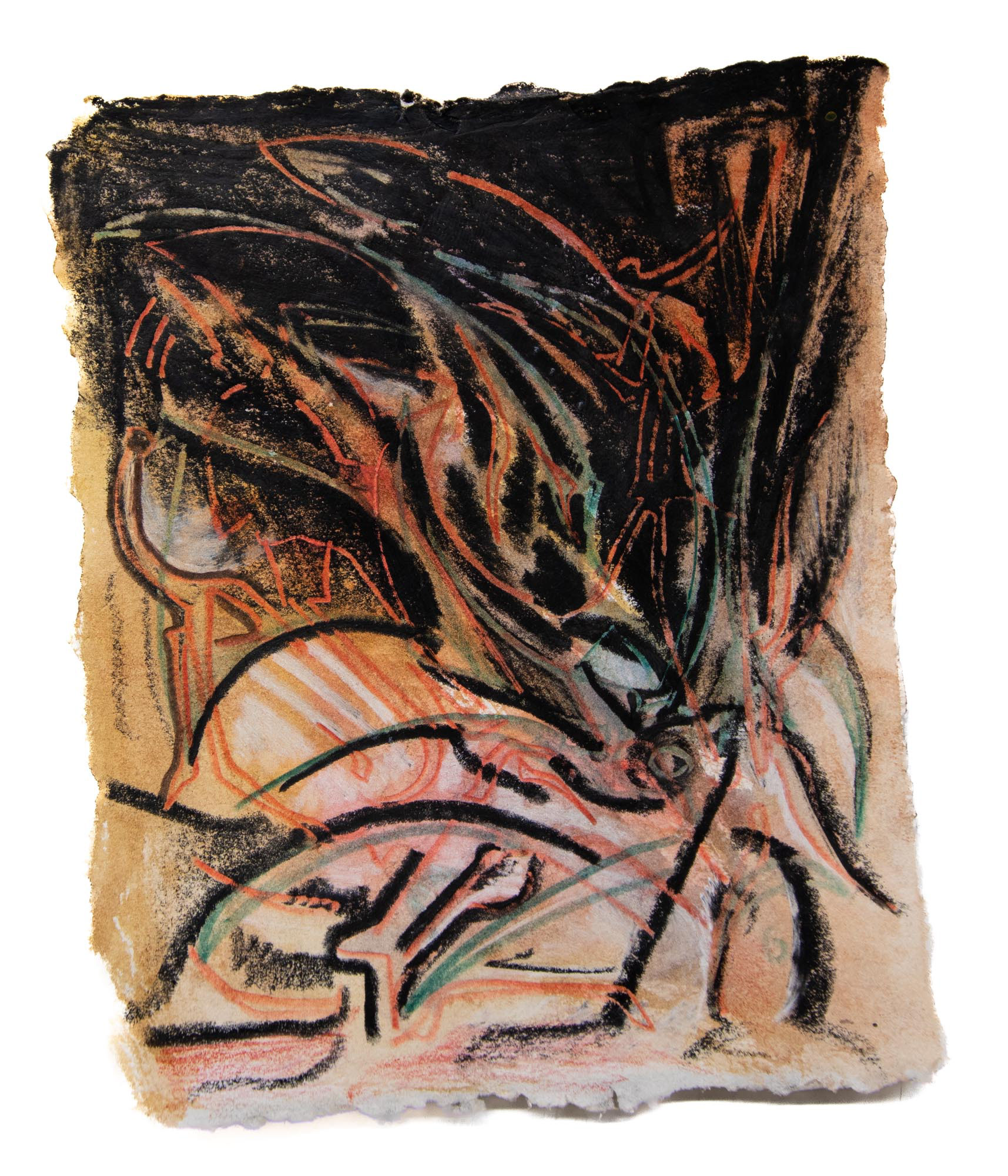 Foot on the Gas. 2025. Grease pencil, colored pencil, watercolor on paper. 4.5” x 5.5”