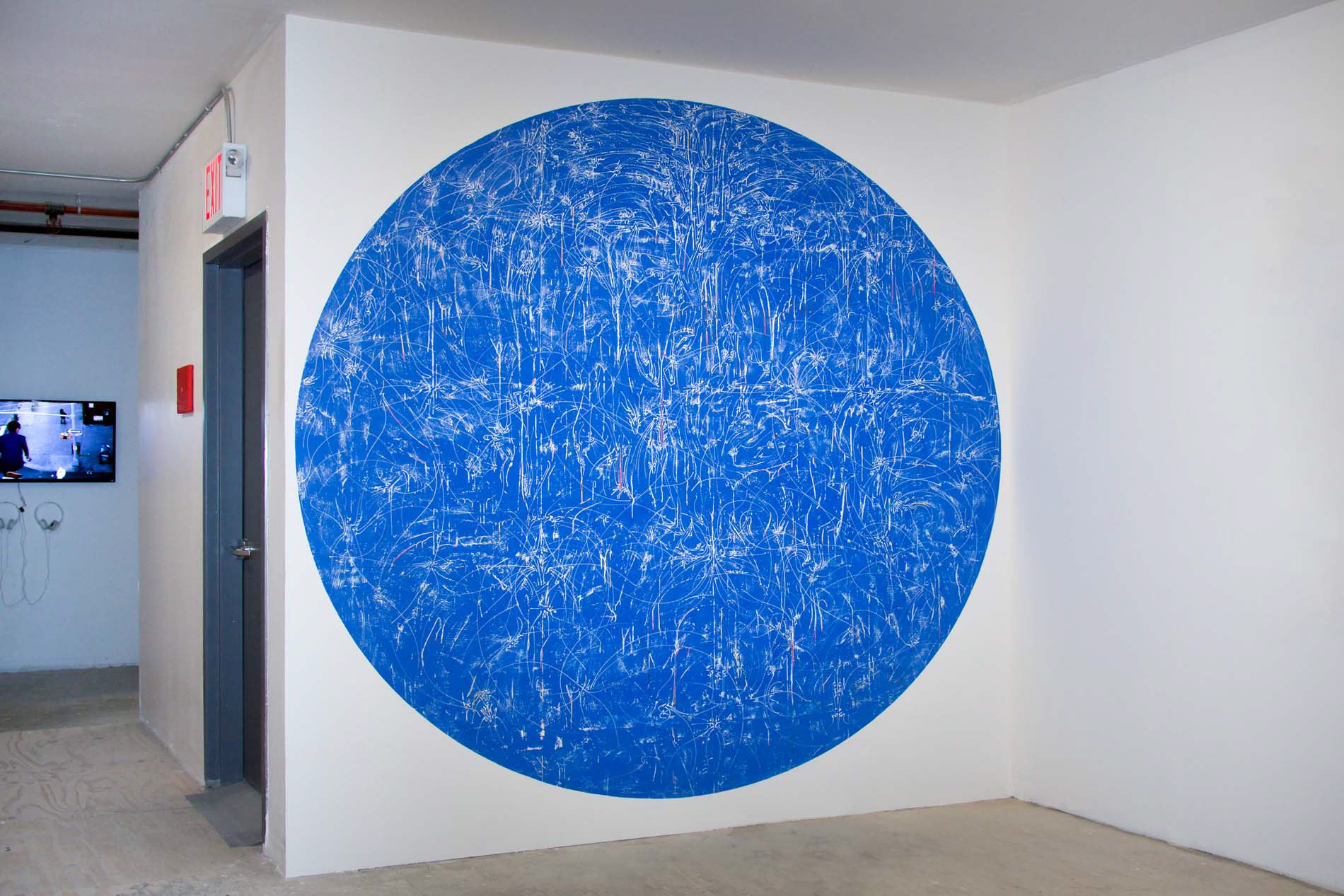 Skynet. 2021. Site-specific mural included in Here Together: SVA MFA Thesis Show. Curated by María del Carmen Carrión. 79 Warren St. New York, NY. Latex, relief sanding, and white-out pen on drywall. 111" x 103”