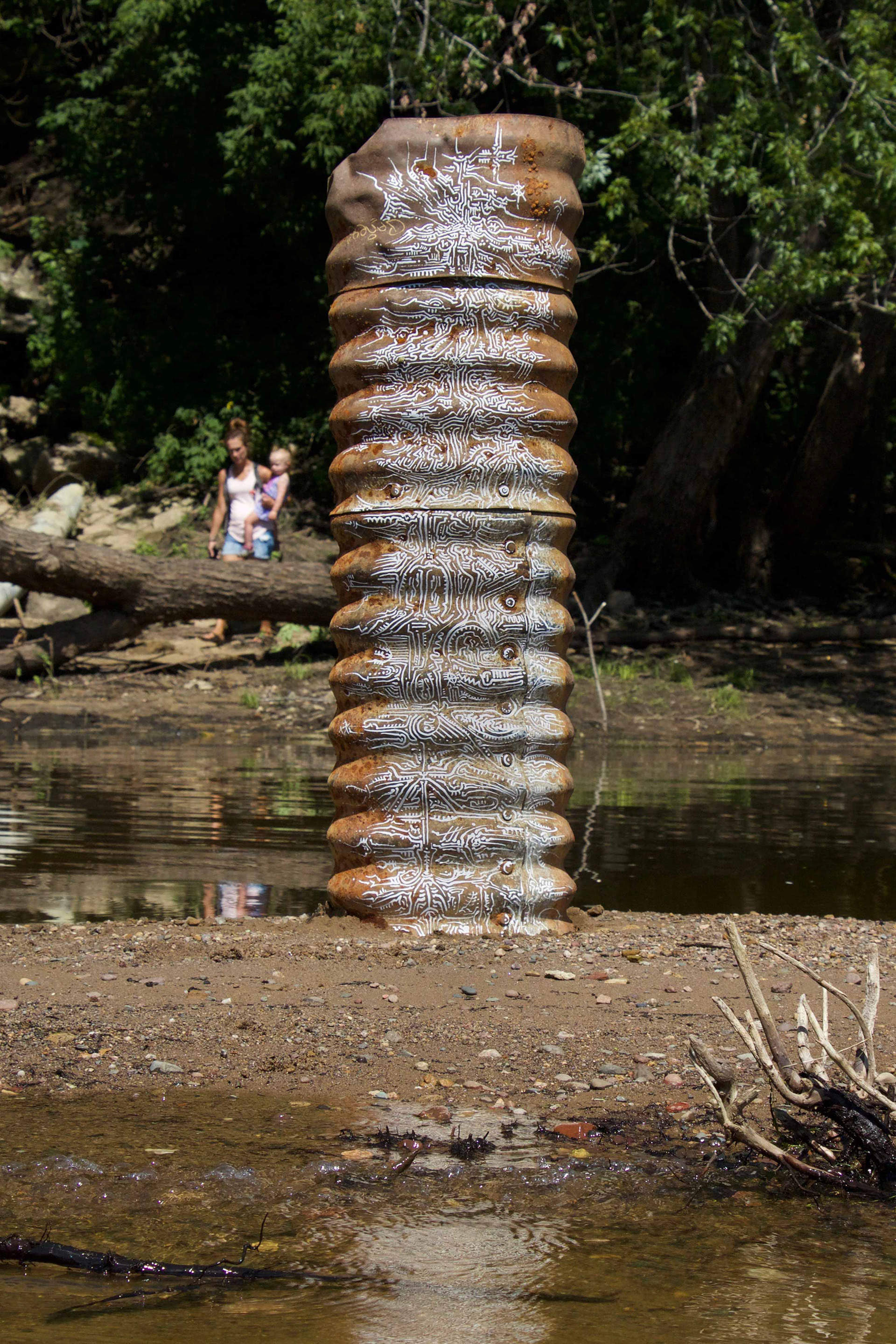 Idle. 2020. Temporary public installation, Stillwater, MN. pen on found object, 48" x 14”