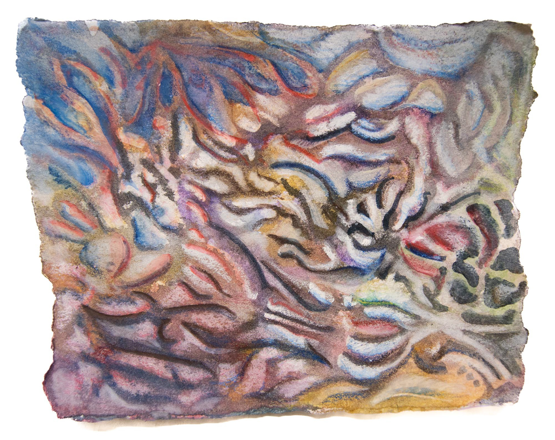 Ramble Rouser. 2025. Watercolor, colored pencil, grease pencil on paper. 5.5” x 4”