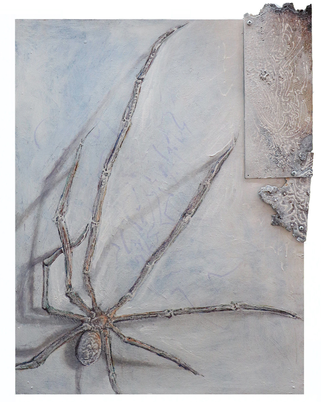 Breach. 2020. Acrylic and found objects on wood. 24” x 18”