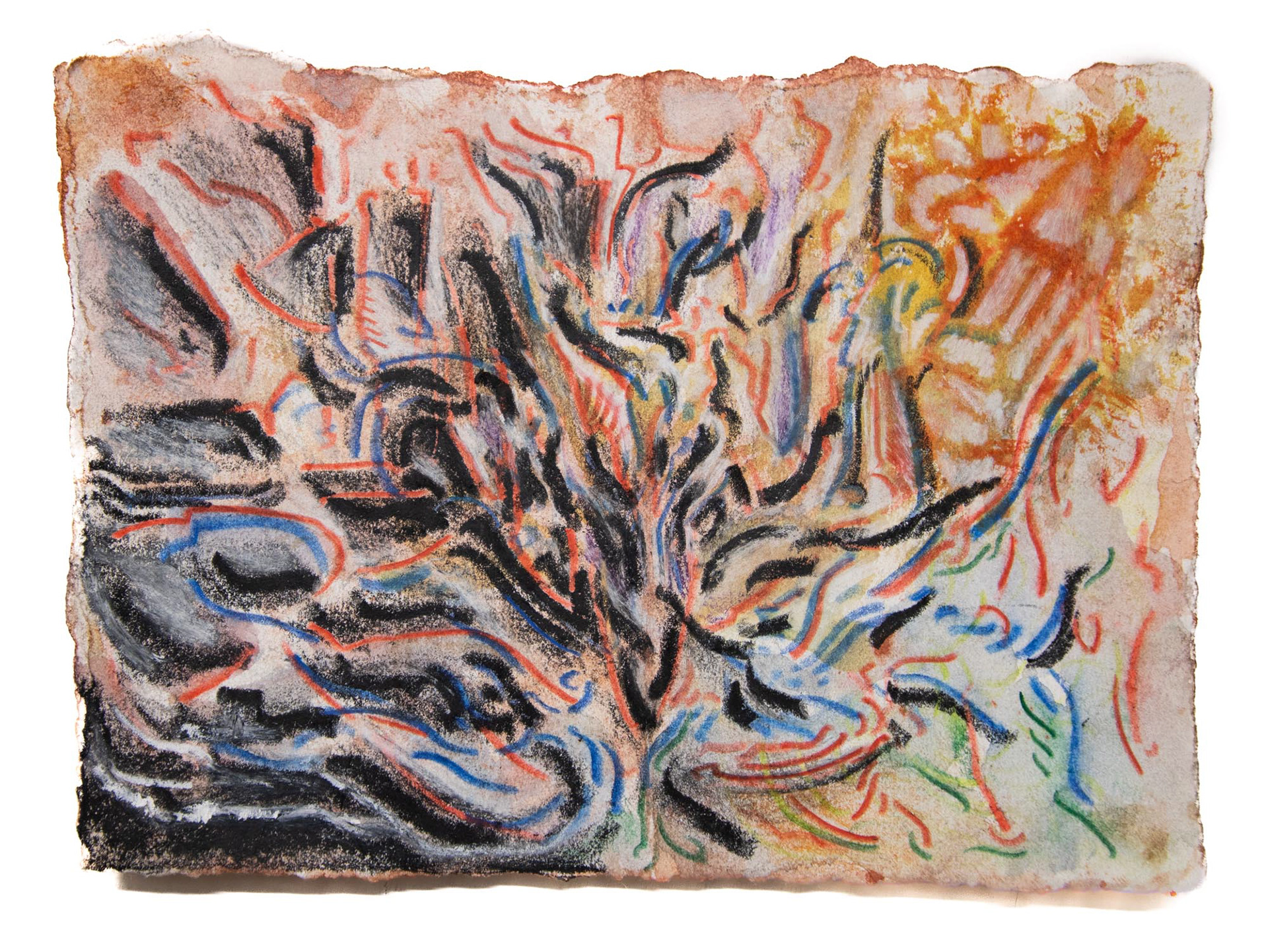 Deal with the Devil I Know. 2025. Grease pencil, colored pencil, watercolor on paper. 5” x 7”