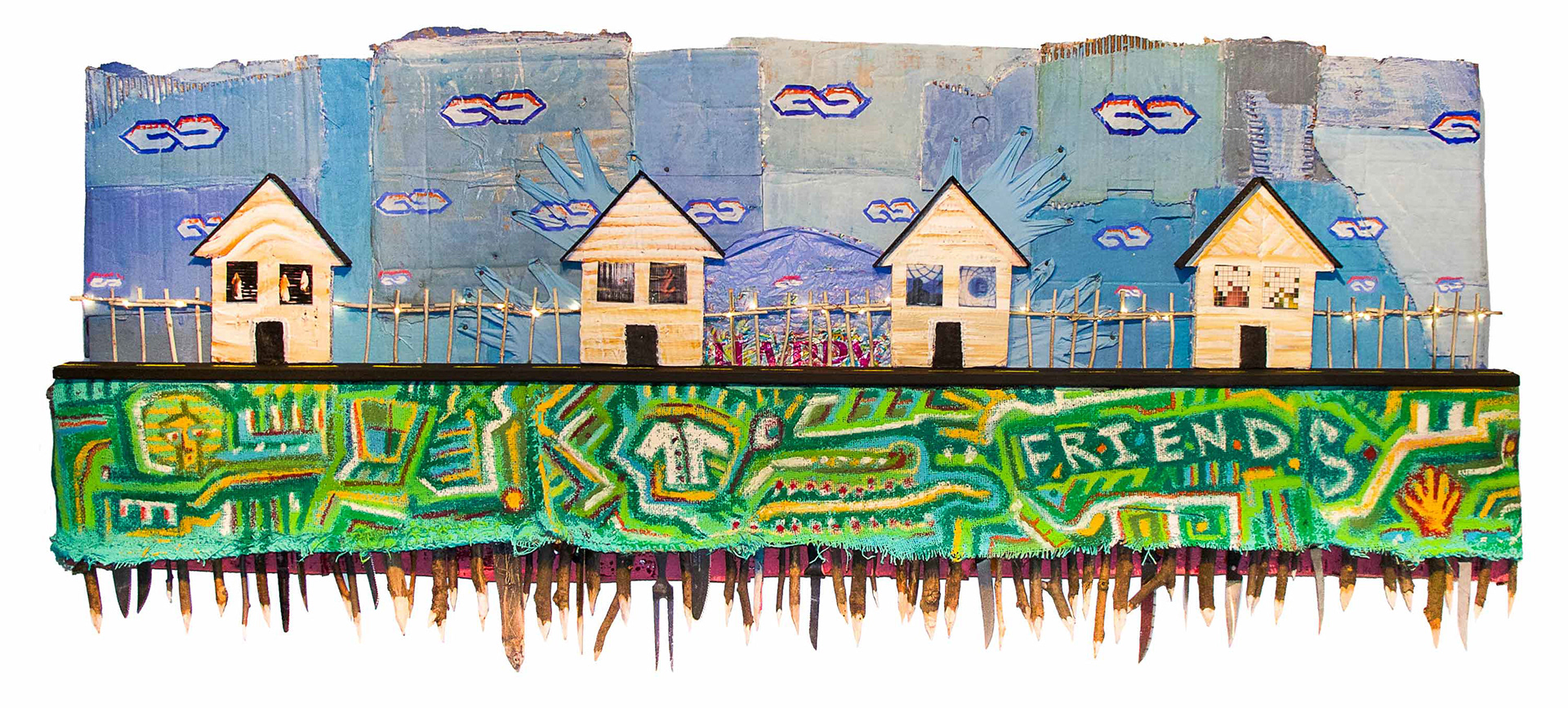 Scientific Manpower and Education. 2019. Oil stick and acrylic on found objects. 60" x 20"