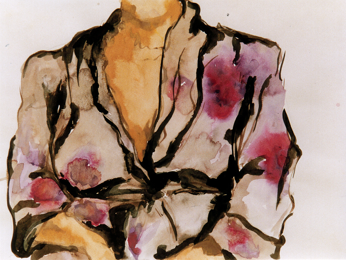 Busto com roupão (Bust with robe), Gouache on paper, 13 x 18.5 in, 2002.