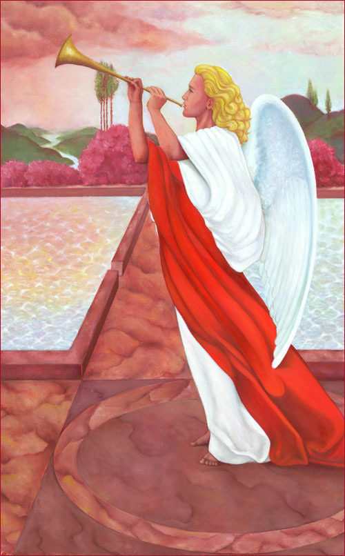 Gabriel's Lips are on the Trumpet – Oil on Newsprint