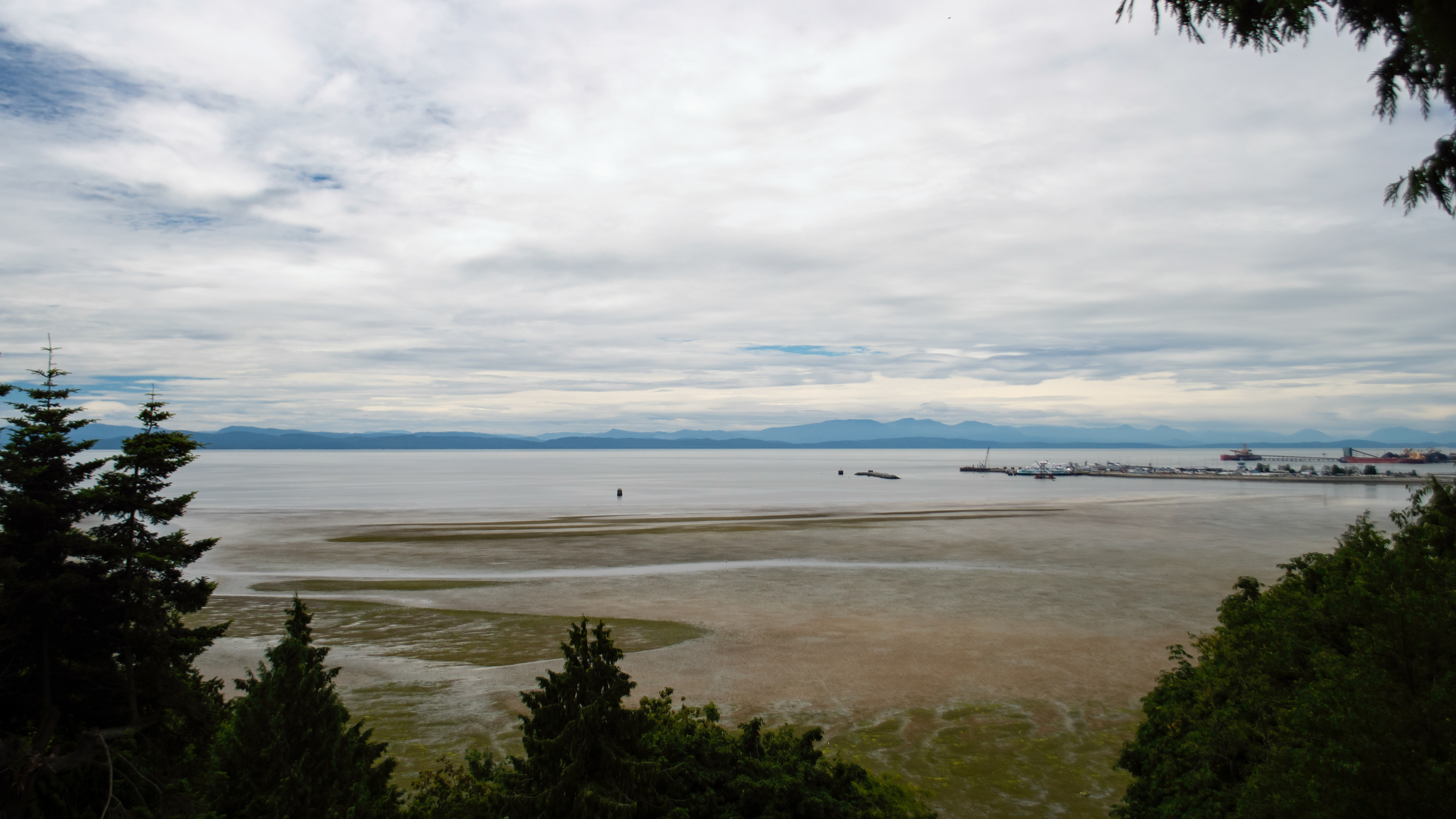 The coast looking west past the terminal and dockyard
