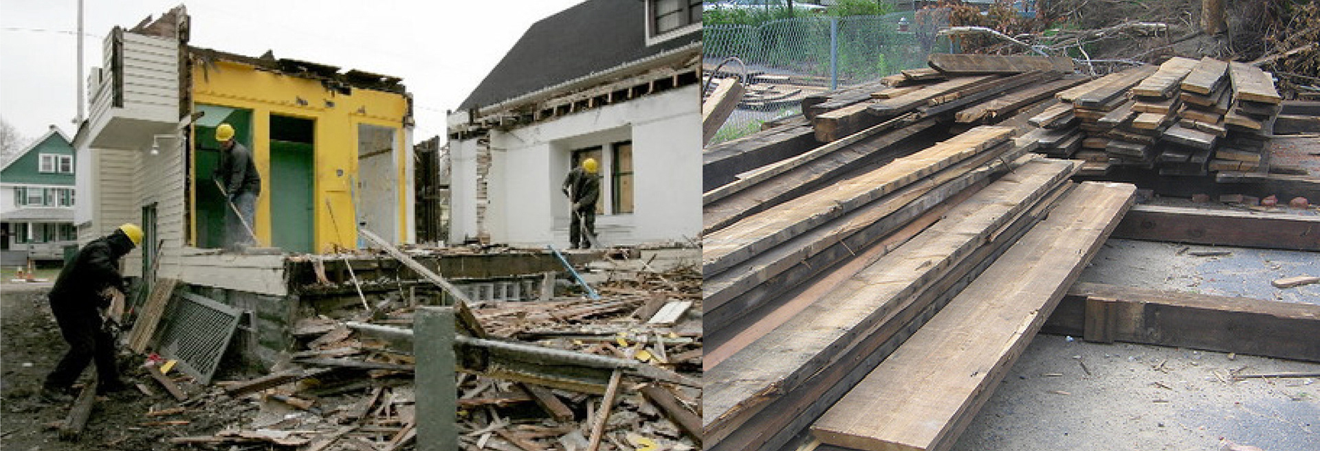 An abandoned home being deconstructed to build Hive Workstations.