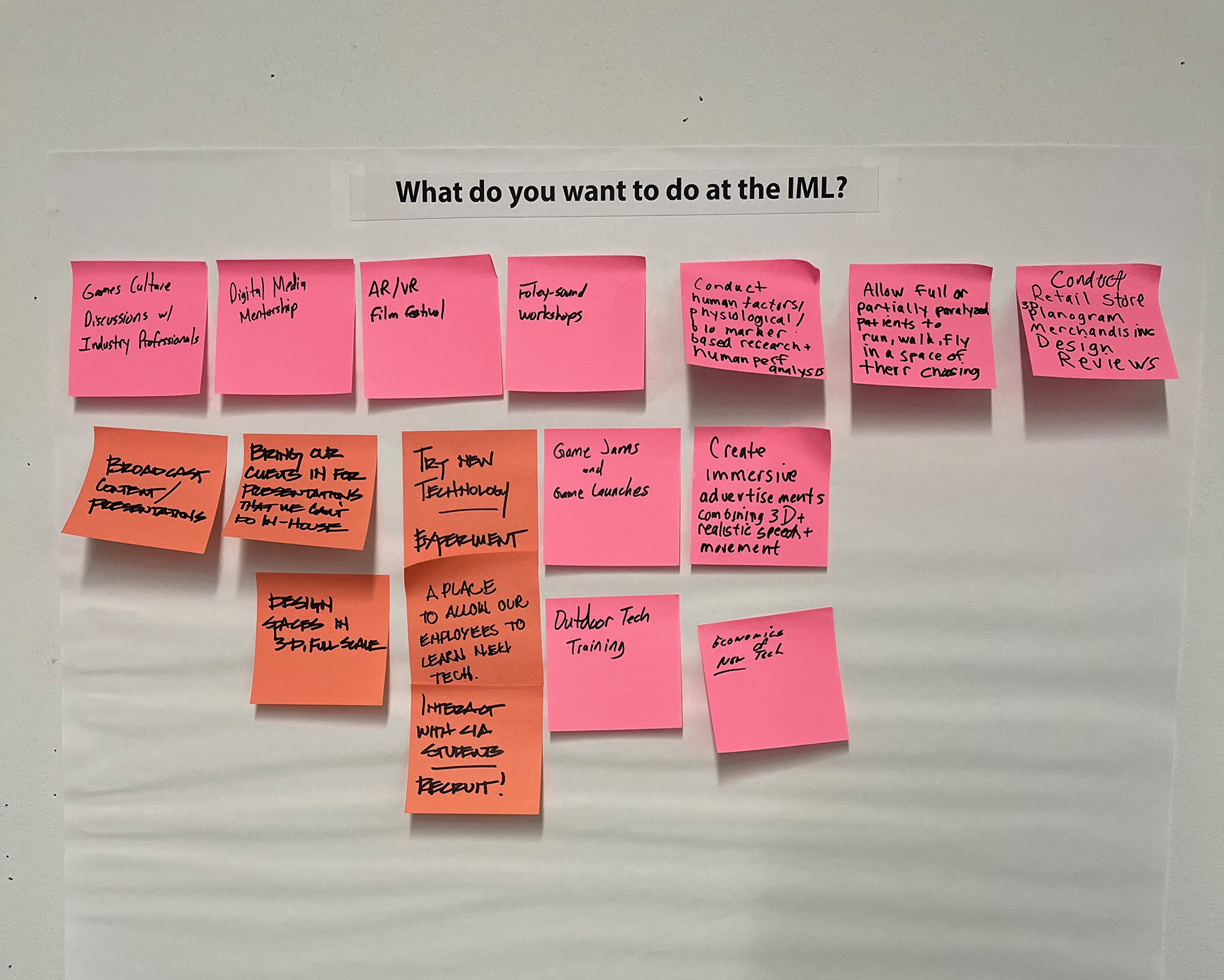 Responses from a community co-creation session for the CIA Interactive Media Lab (Fall 2024).