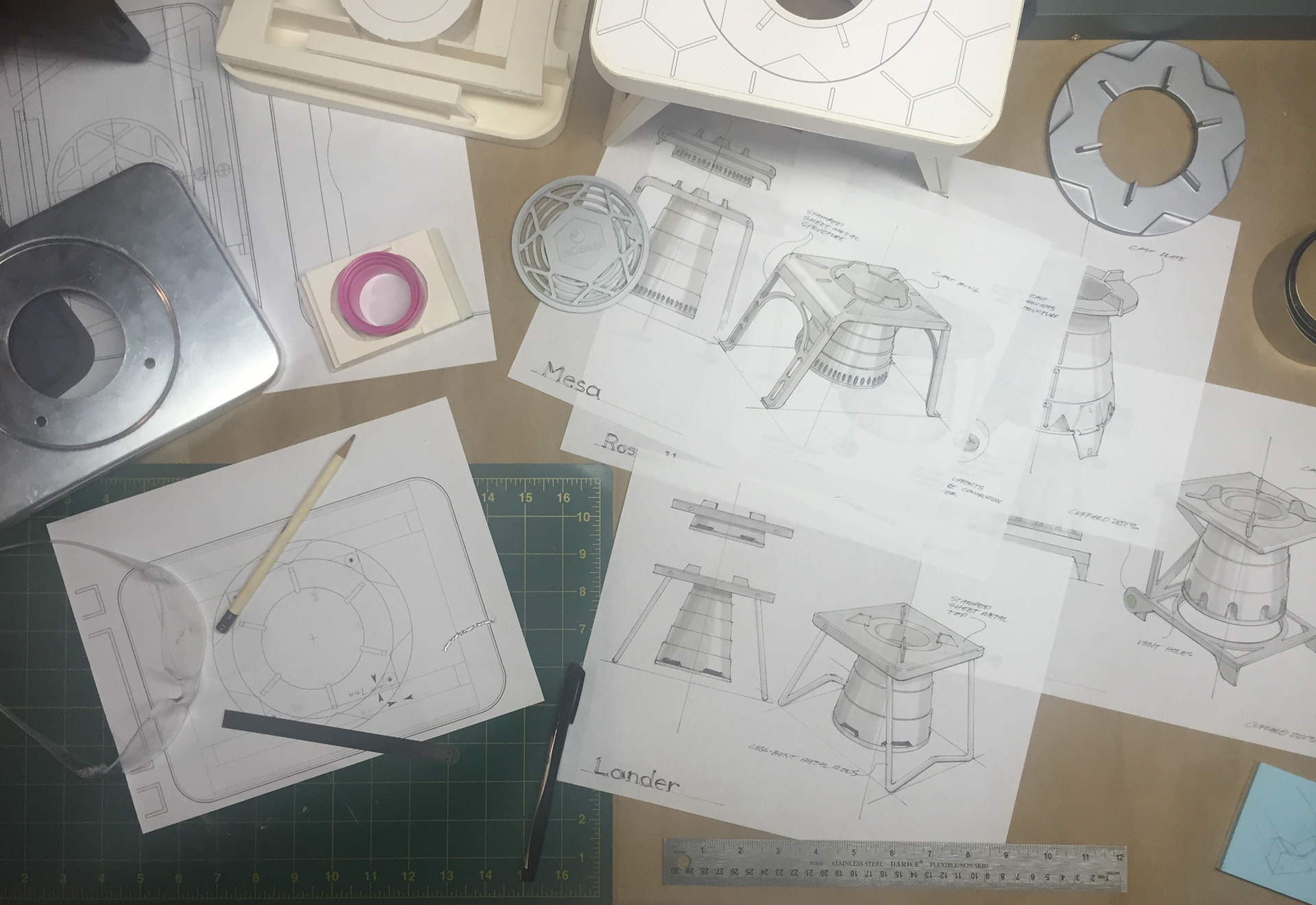 Concept sketches and prototypes.