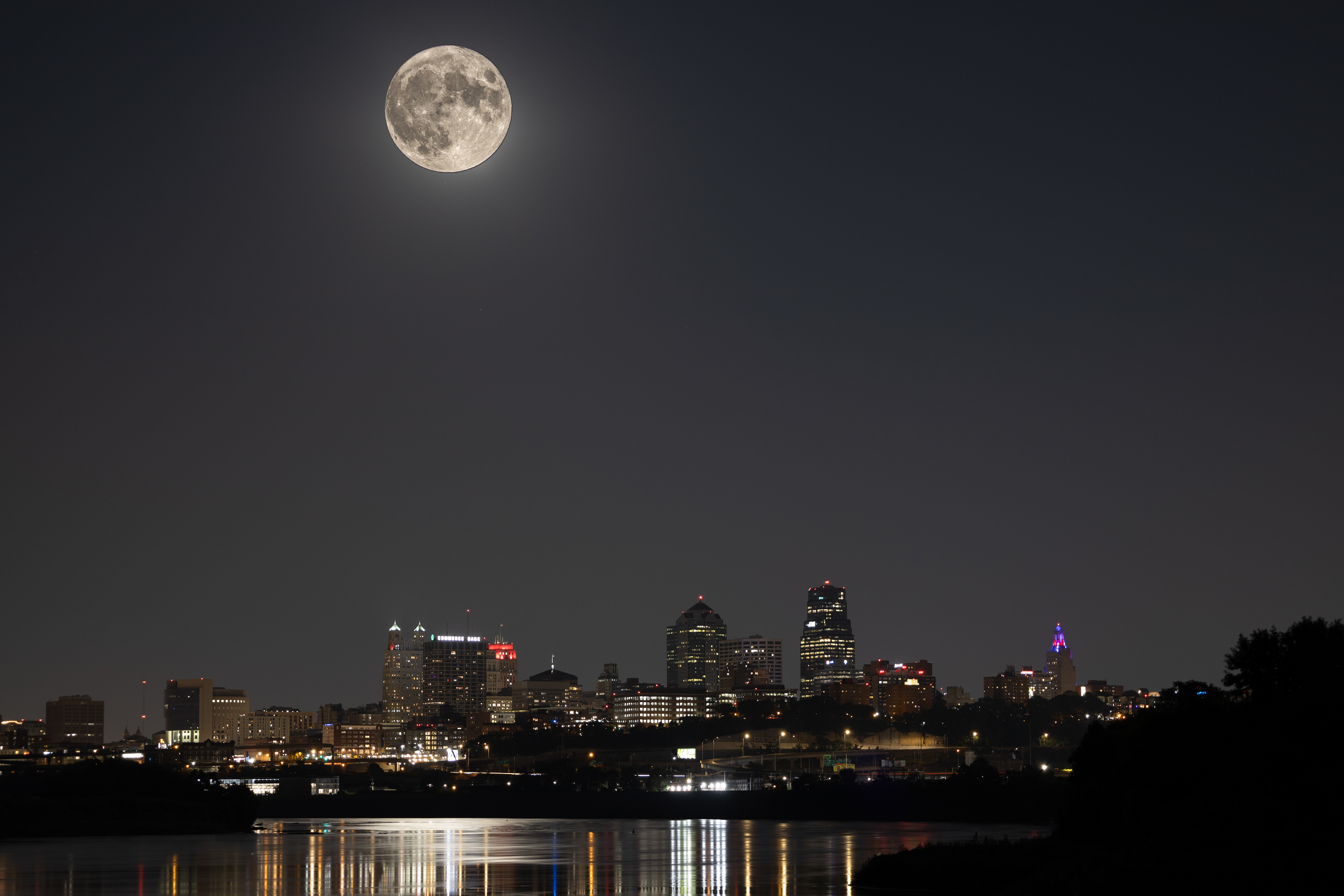 Blue Super Moon with the KC Westside Skyline.
