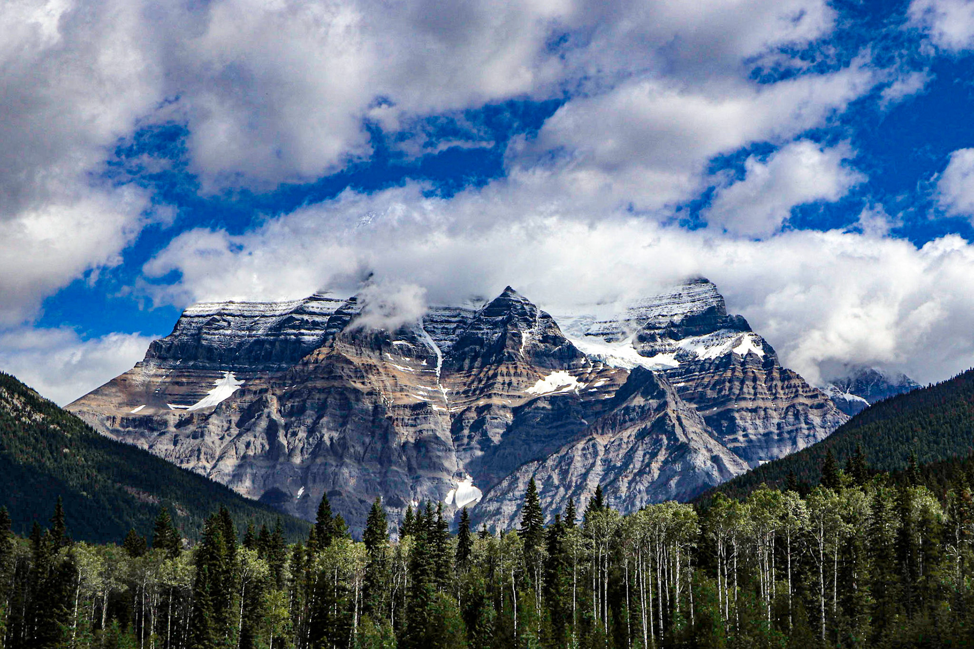 The clouds are lifting on Mt. Robson.