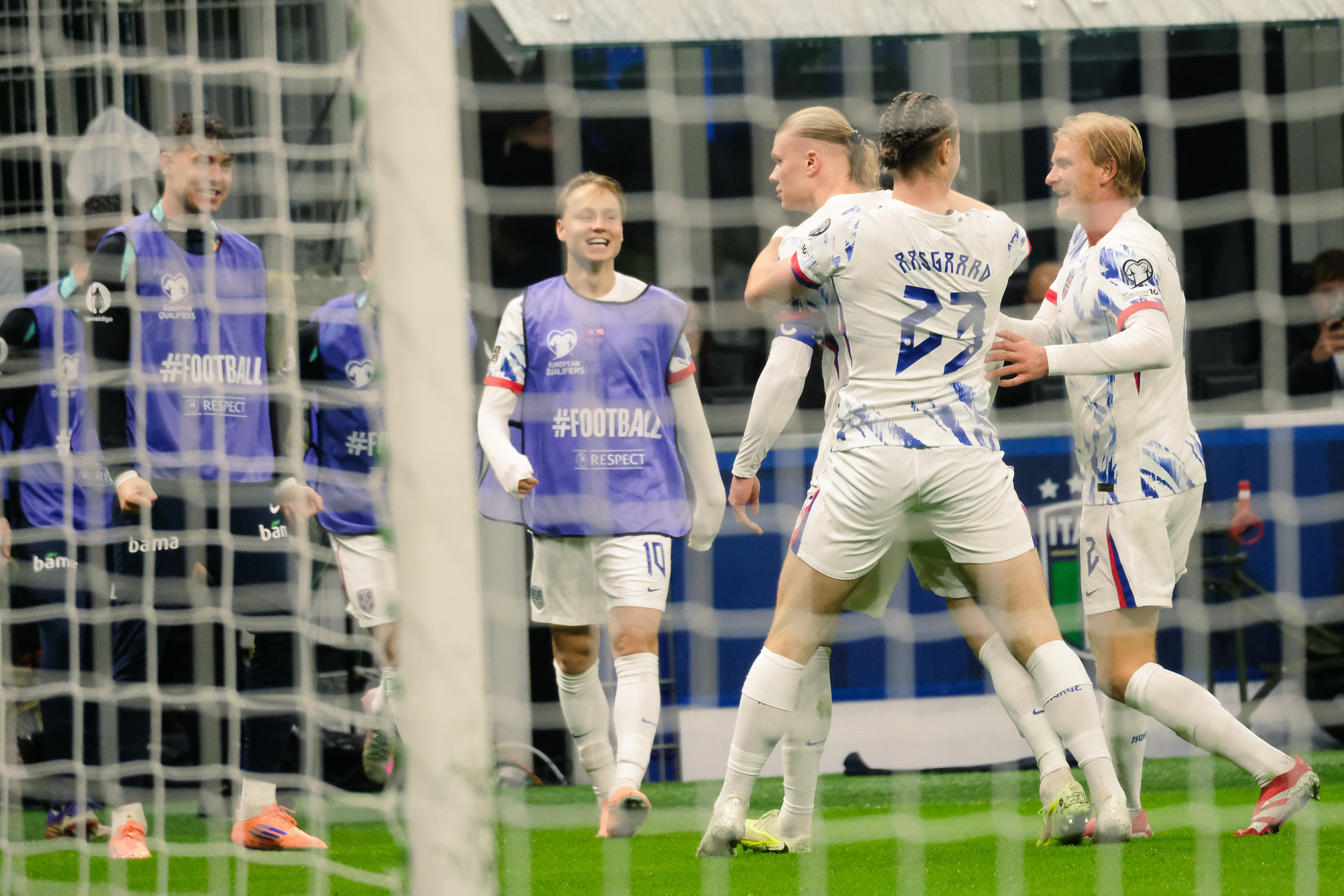 Italy against Norway during the European Qualifiers 2025 match at Giuseppe Meazza Stadium (San Siro) in Milan, Italy, on 16 November 2025/2026; in the photo: Jorgen Strand Larsen (Norway) scoring his goal
