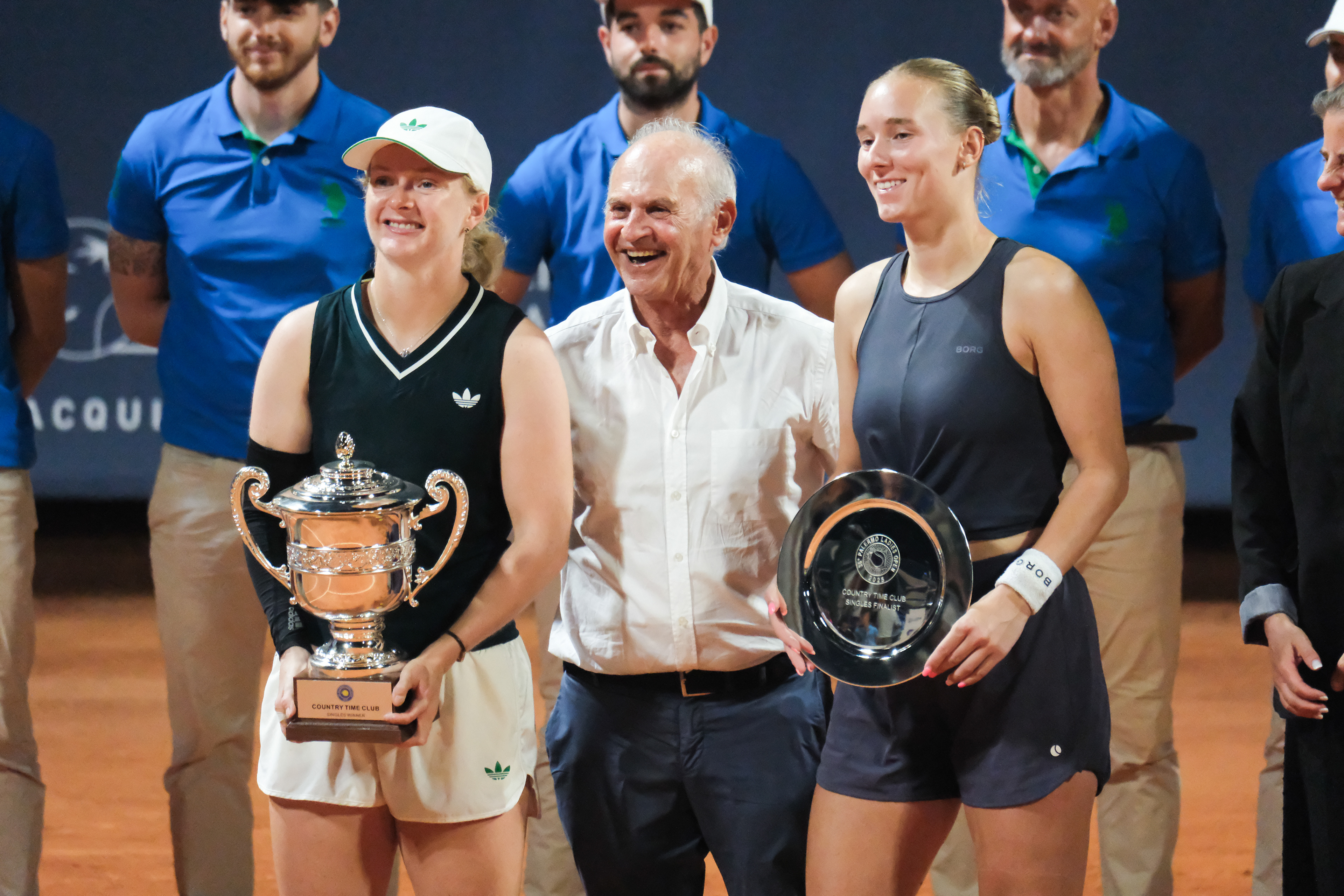 AWARD CEREMONY, FRANCESCA JONES (1ST PLACE) AND ANNOUK KOEVERMANS (2ND PLACE) - Palermo Ladies Open 2025 // PALERMO, ITALY - JULY 27: Francesca Jones (1st place) and Annouk Koevermans (2nd place) during award cerimony in PLO 2025's match at Country Time Club on July 27, 2025 in Palermo, Italy. (Photo by Federico Serra)