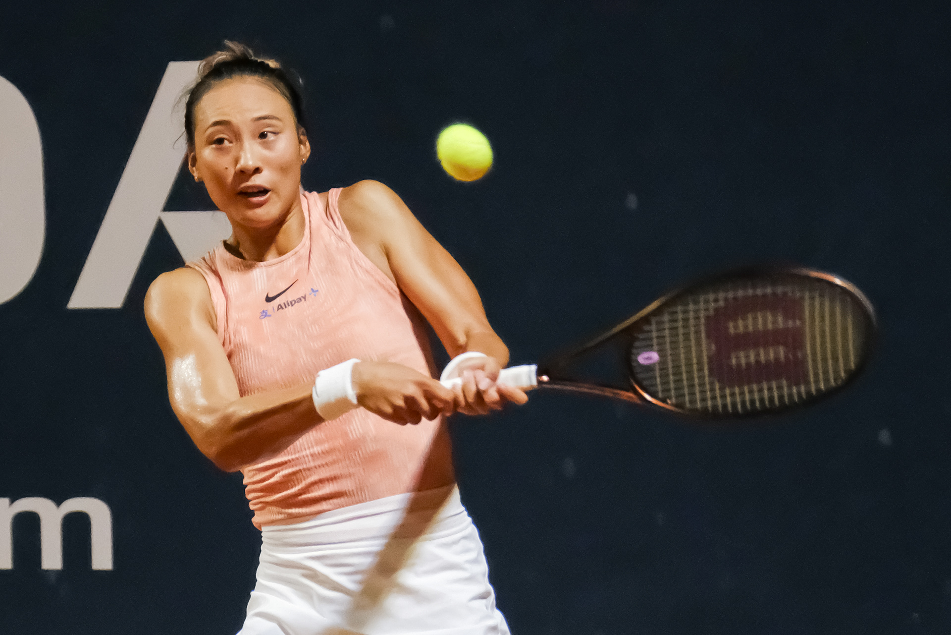 ZHENG QUINWEN - Palermo Ladies Open 24 // PALERMO, ITALY - JULY 22: Zheng Qinwen in action during a PLO24's match at Country Time Club on July 22, 2024 in Palermo, Italy. (Photo by Federico Serra)
