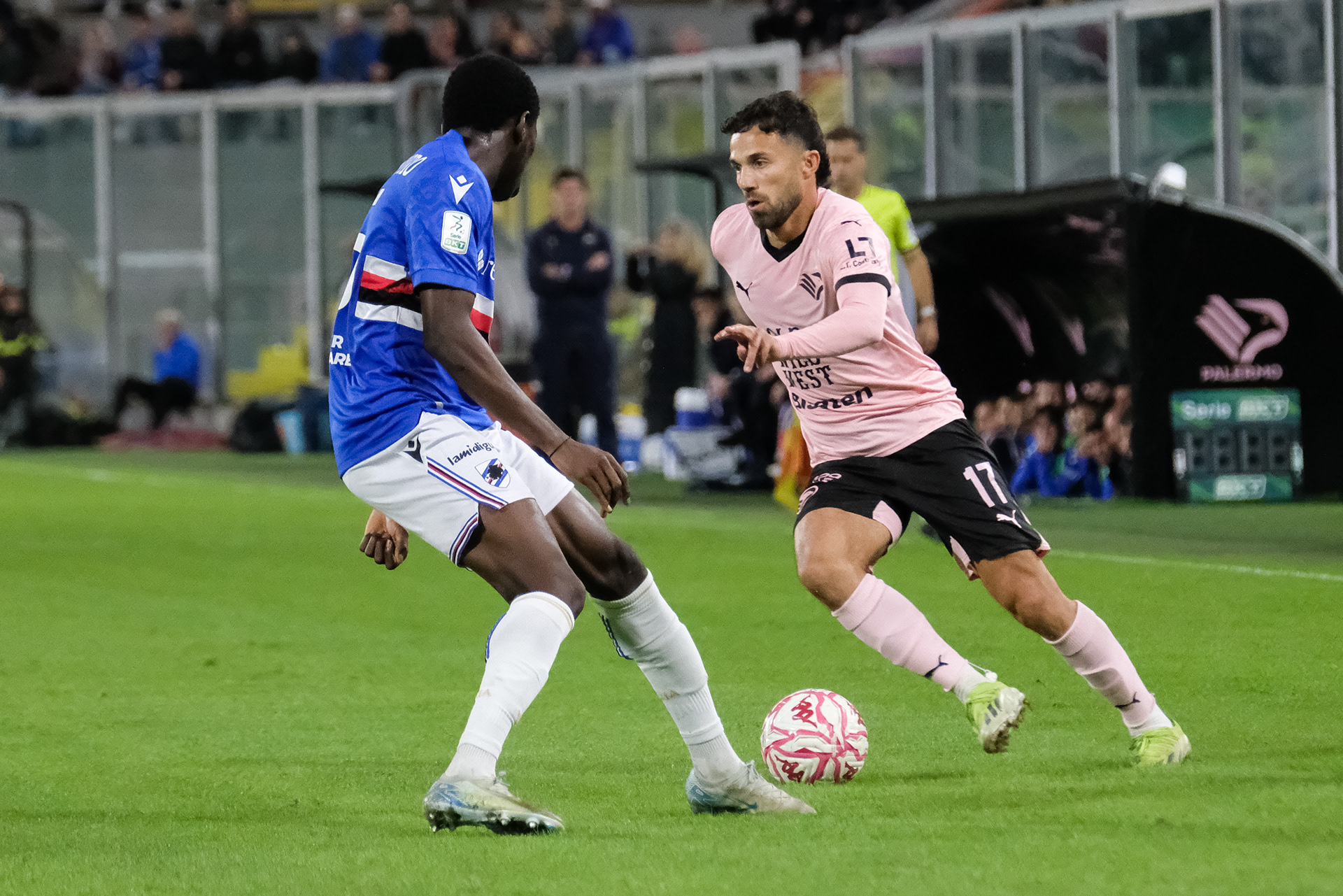 PALERMO v SAMPDORIA - Serie B // PALERMO, ITALY - NOVEMBER 24: Federico Di Francesco of Palermo FC in action, during the Serie B match between Palermo FC and UC Sampdoria at Stadio Comunale Renzo Barbera on november 24, 2024 in Palermo, Italy. (Photo by Federico Serra)