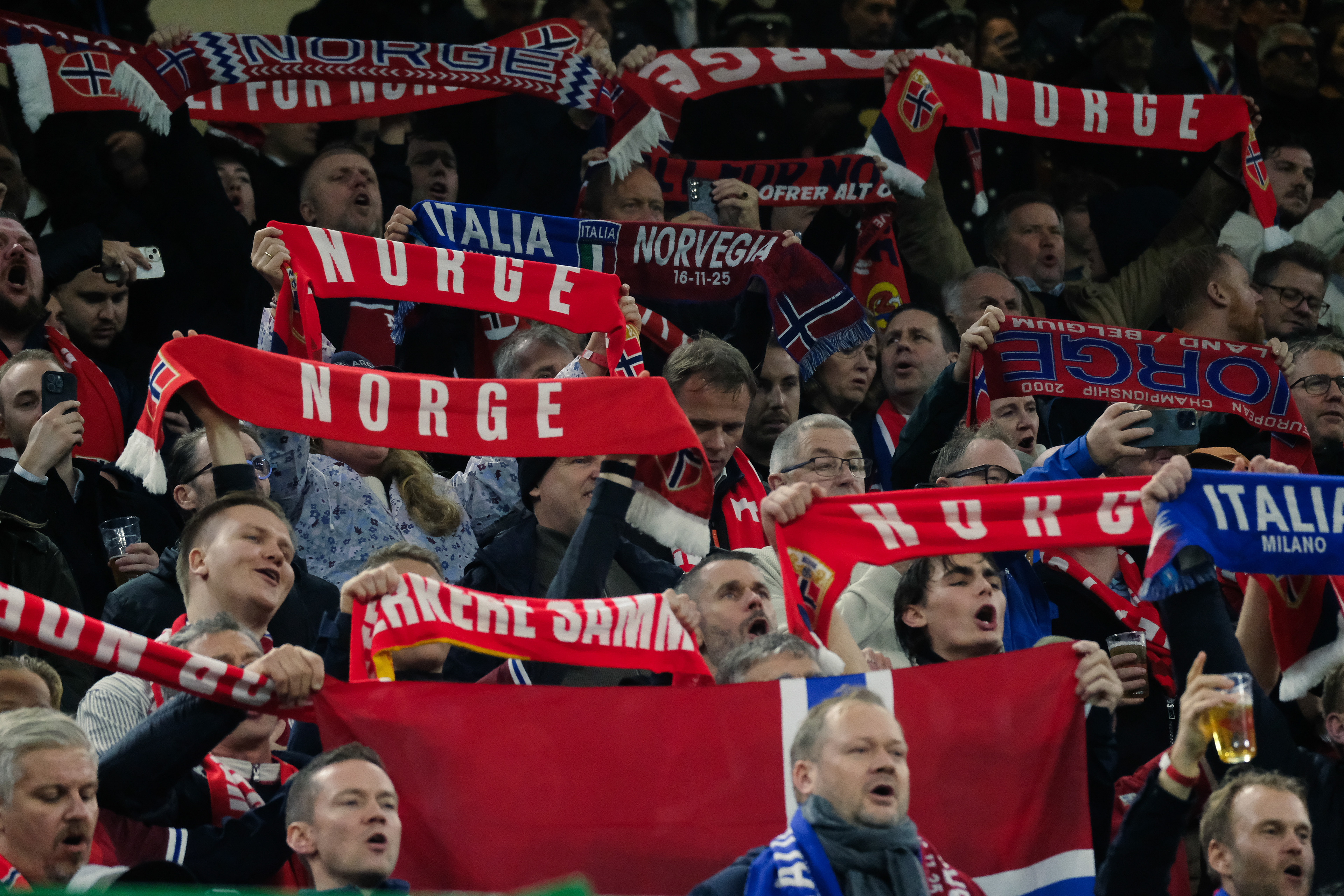 Italy against Norway during the European Qualifiers 2025 match at Giuseppe Meazza Stadium (San Siro) in Milan, Italy, on 16 November 2025/2026; in the photo: Norway supporters