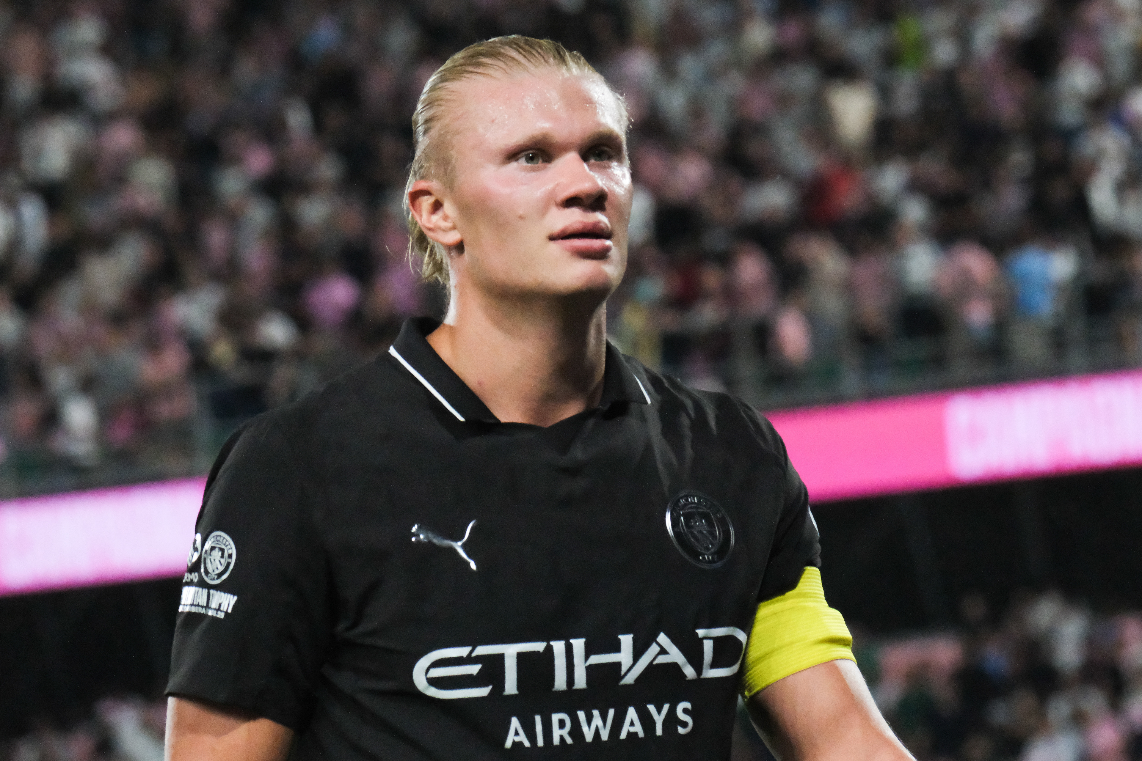 PALERMO FC v MANCHESTER CITY - Anglo Palermitan Trophy // PALERMO, ITALY - AUGUST 09: Erling Haaland of Manchester City after the friendly match between Palermo FC and Manchester City at Stadio Comunale Renzo Barbera on august 09, 2025 in Palermo, Italy. (Photo by Federico Serra)