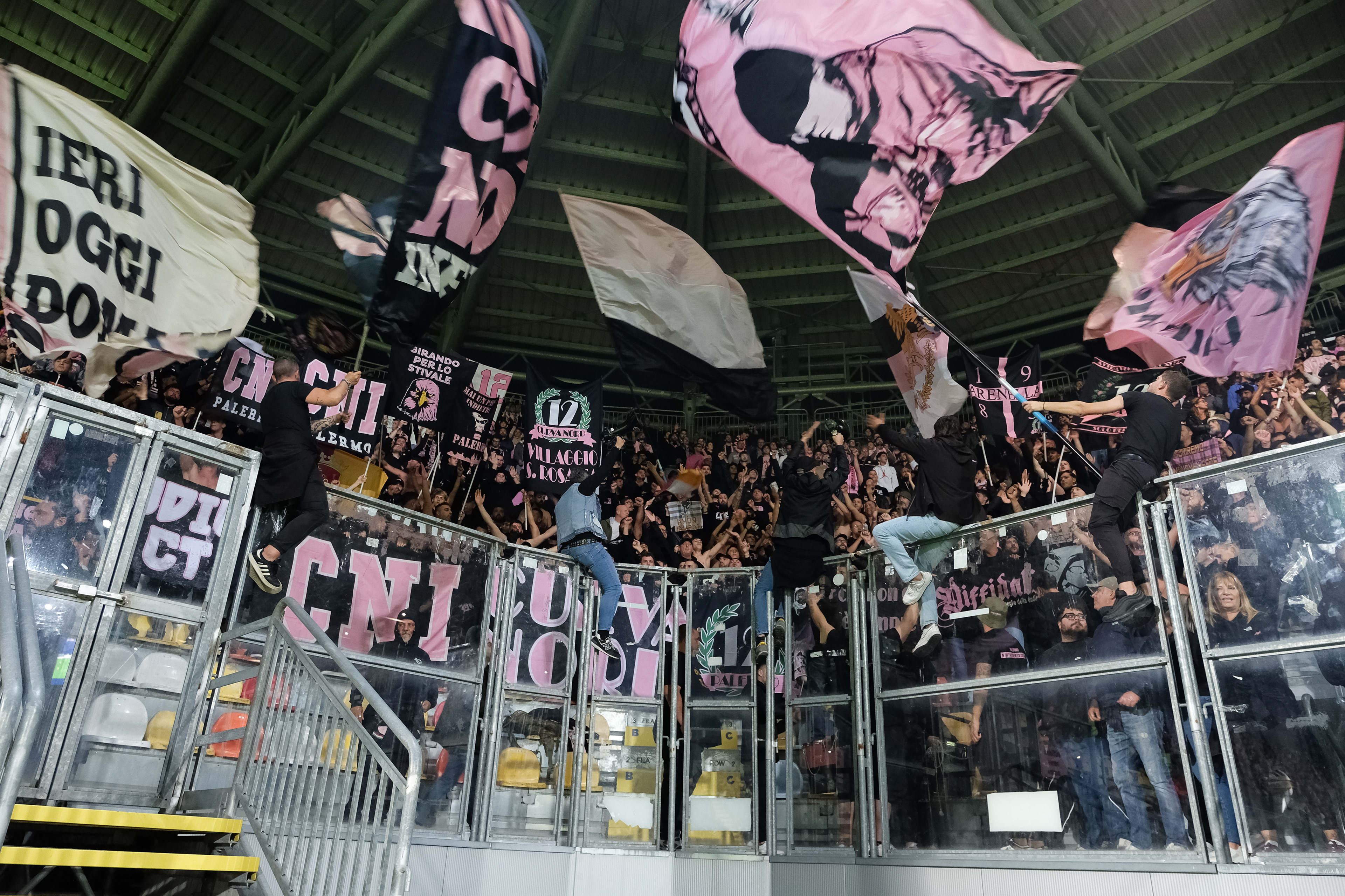FROSINONE v PALERMO - Serie B // FROSINONE, ITALY - NOVEMBER 08: Palermo FC's supporters during the Serie B match between Frosinone and Palermo FC at Stadio Benito Stirpe on november 08, 2024 in Frosinone, Italy. (Photo by Federico Serra)