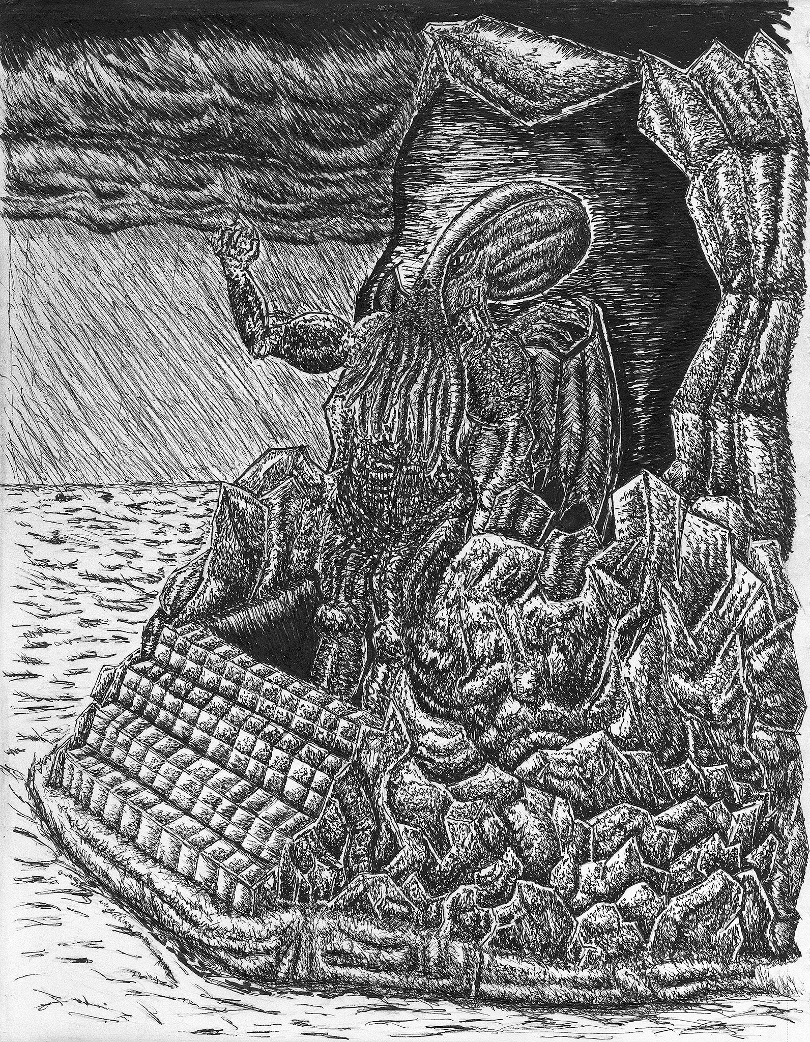 Cthulhu Ascending - Pen and Ink - Circa 2014