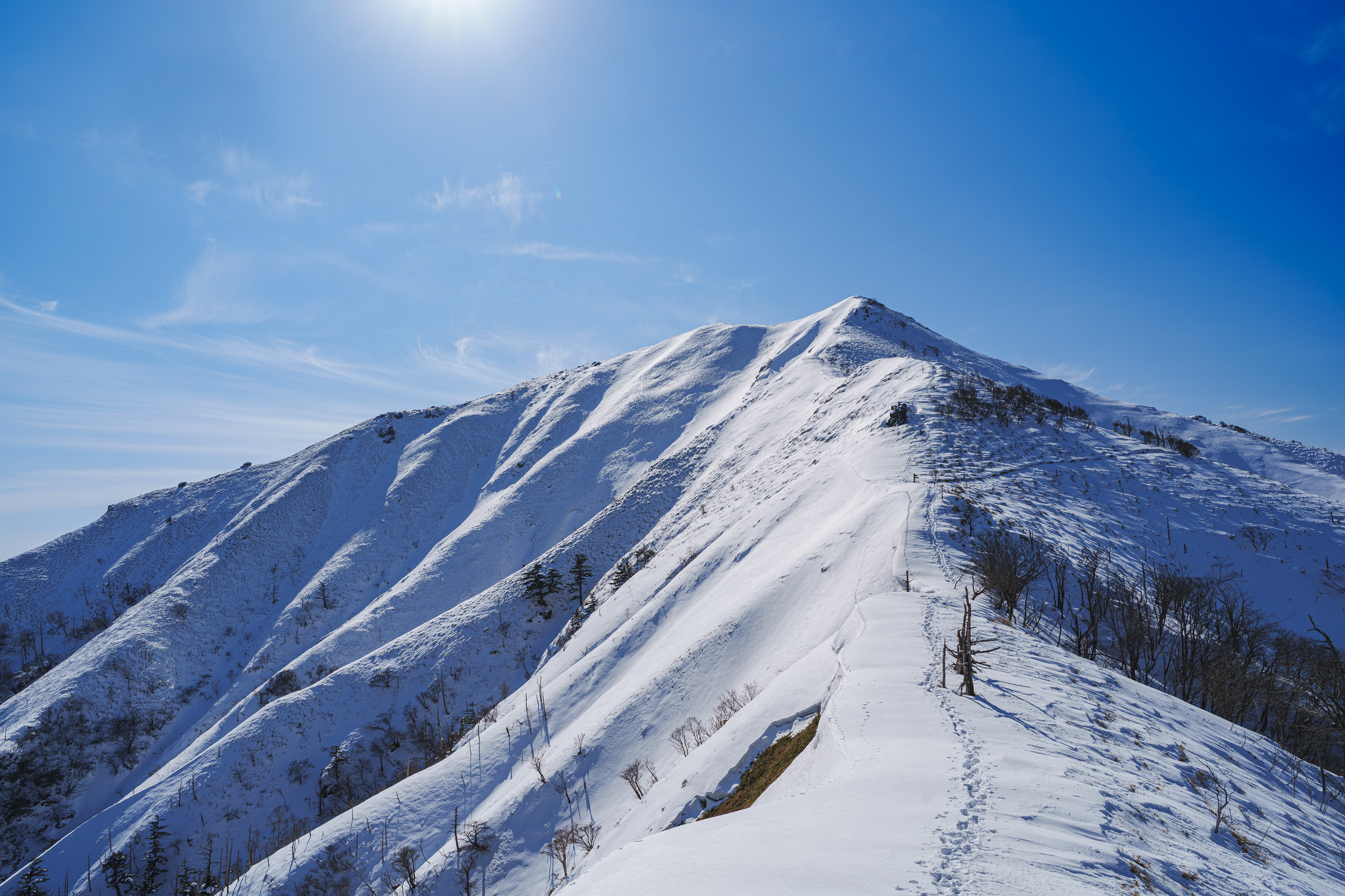 『just us 』前日は数十名の方が登っていたがこの日登っているのは僕たちだけ。厳冬期でこのコンディション、二人だけなど今後はないと思う。雪深い次郎笈は美しかった。  1/23/2025　剣山