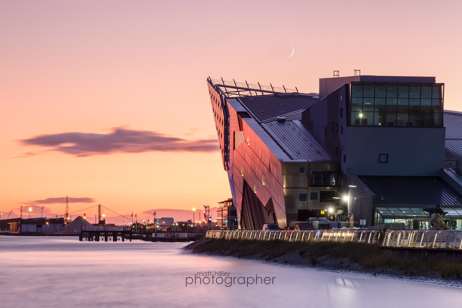 Sunset and Moonset Over Landmarks of Hull