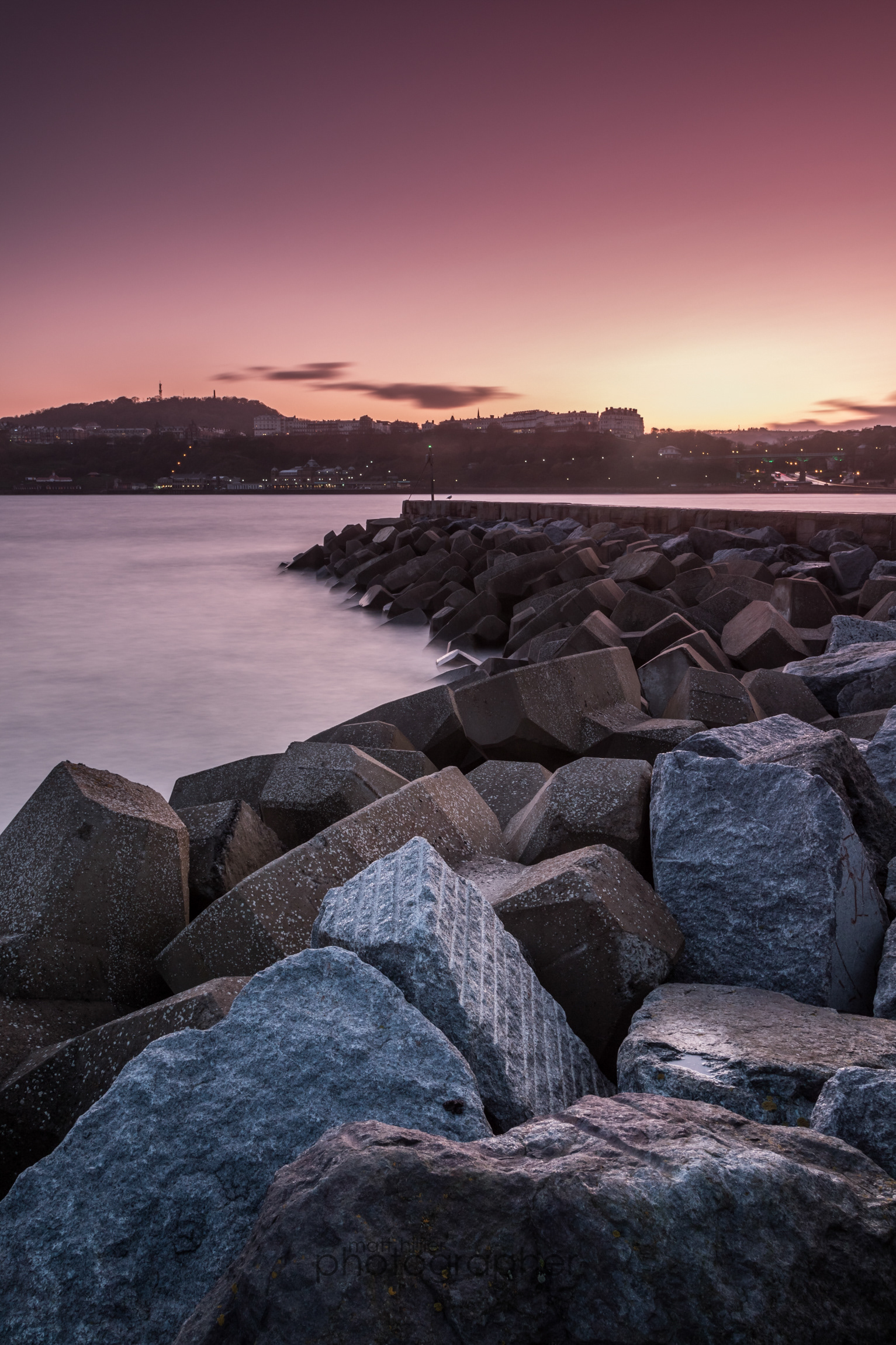 Last Light Over Sea Defences, Scarborough