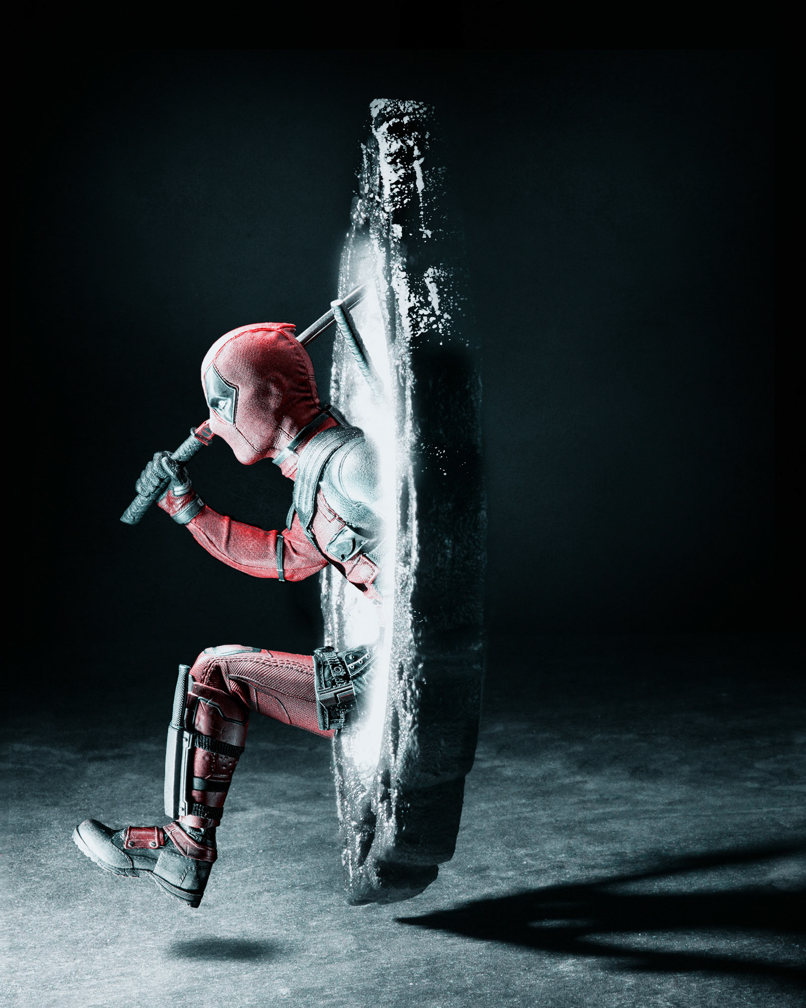 Deadpool escaping from a mirror