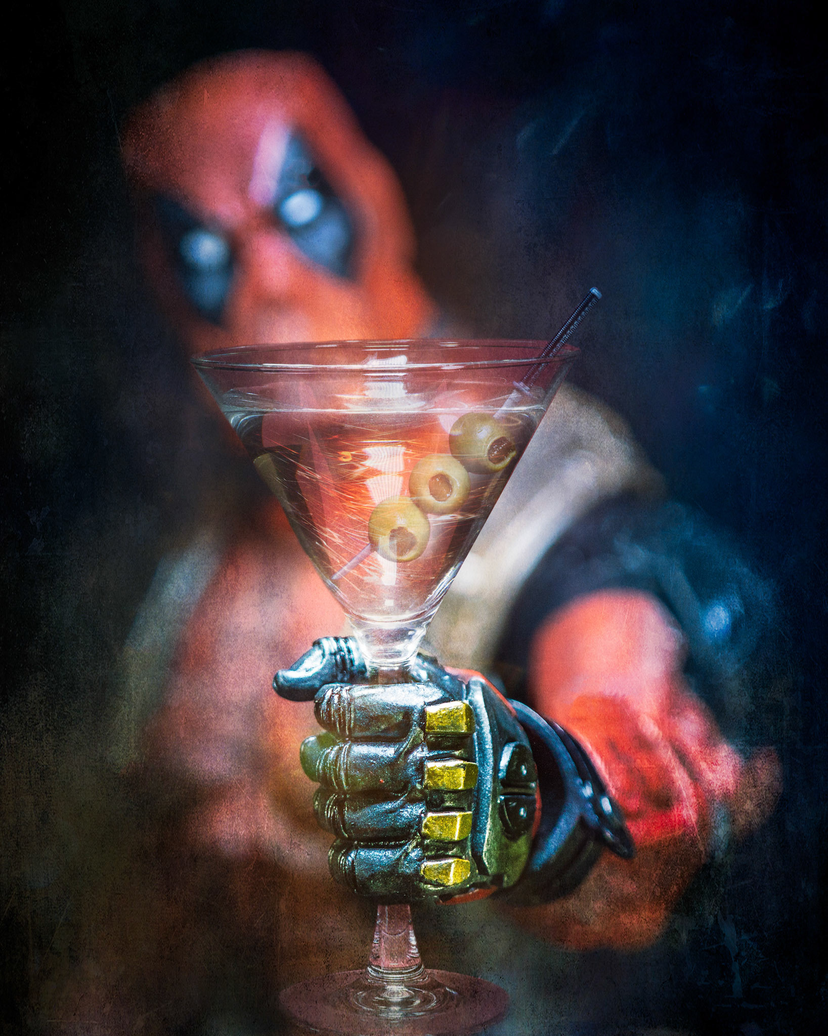 Deadpool raising a martini
