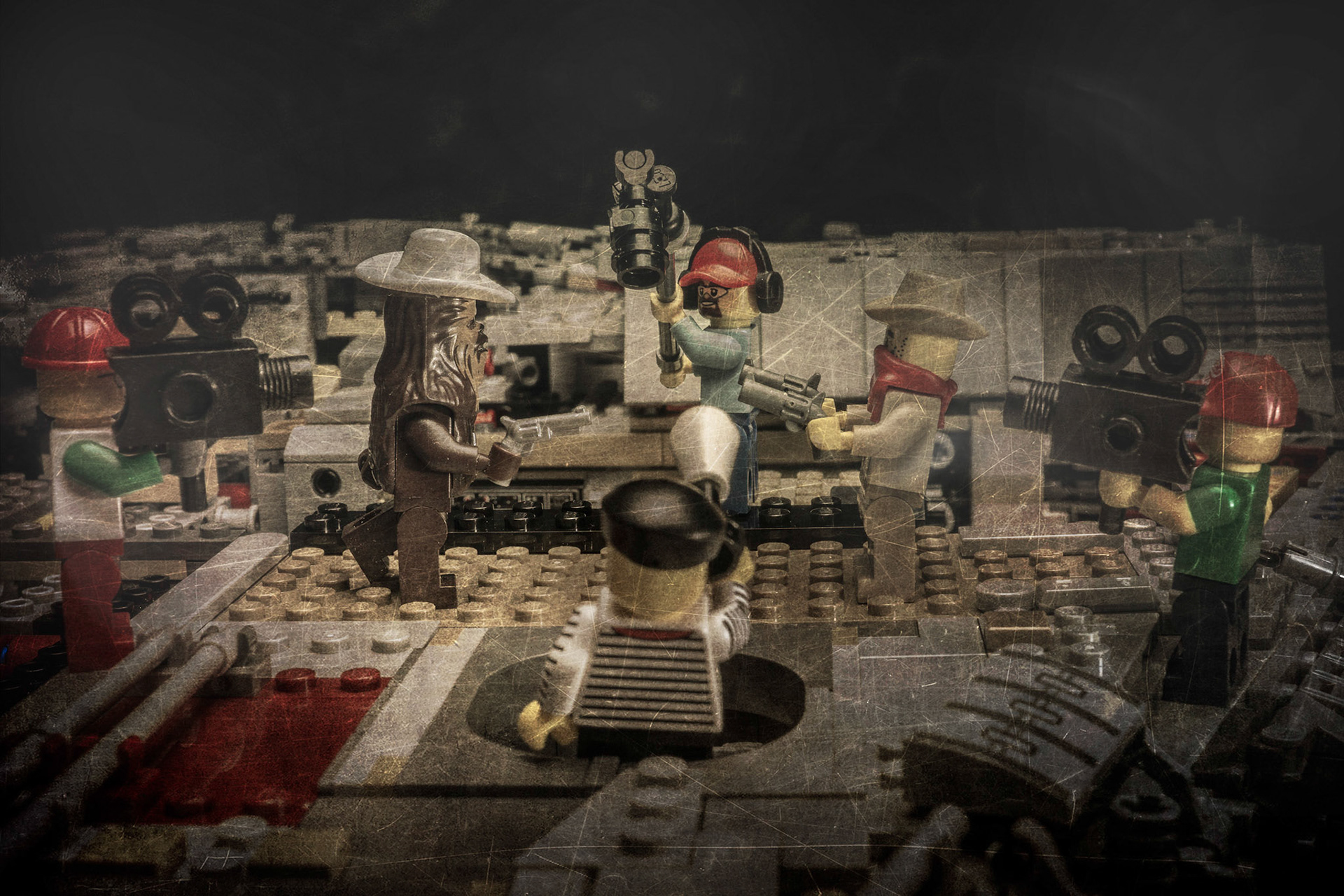 Historical photos of a movie made during the construction of the Millennium Falcon